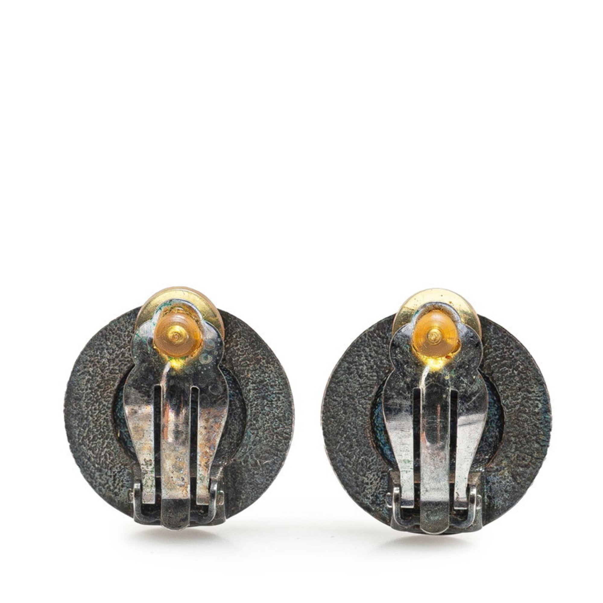 CC Logo Round Clip-On Earrings Silver-Tone Metal Silver-Tone Metal