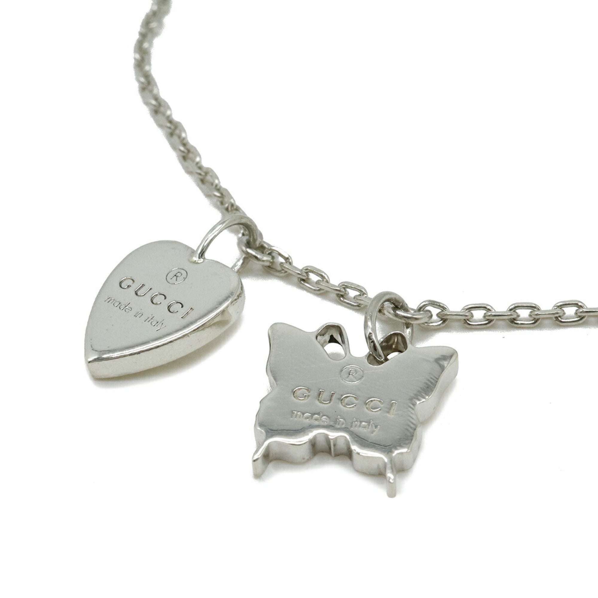 Butterfly and Heart Motif Pendant Necklace Sterling Silver