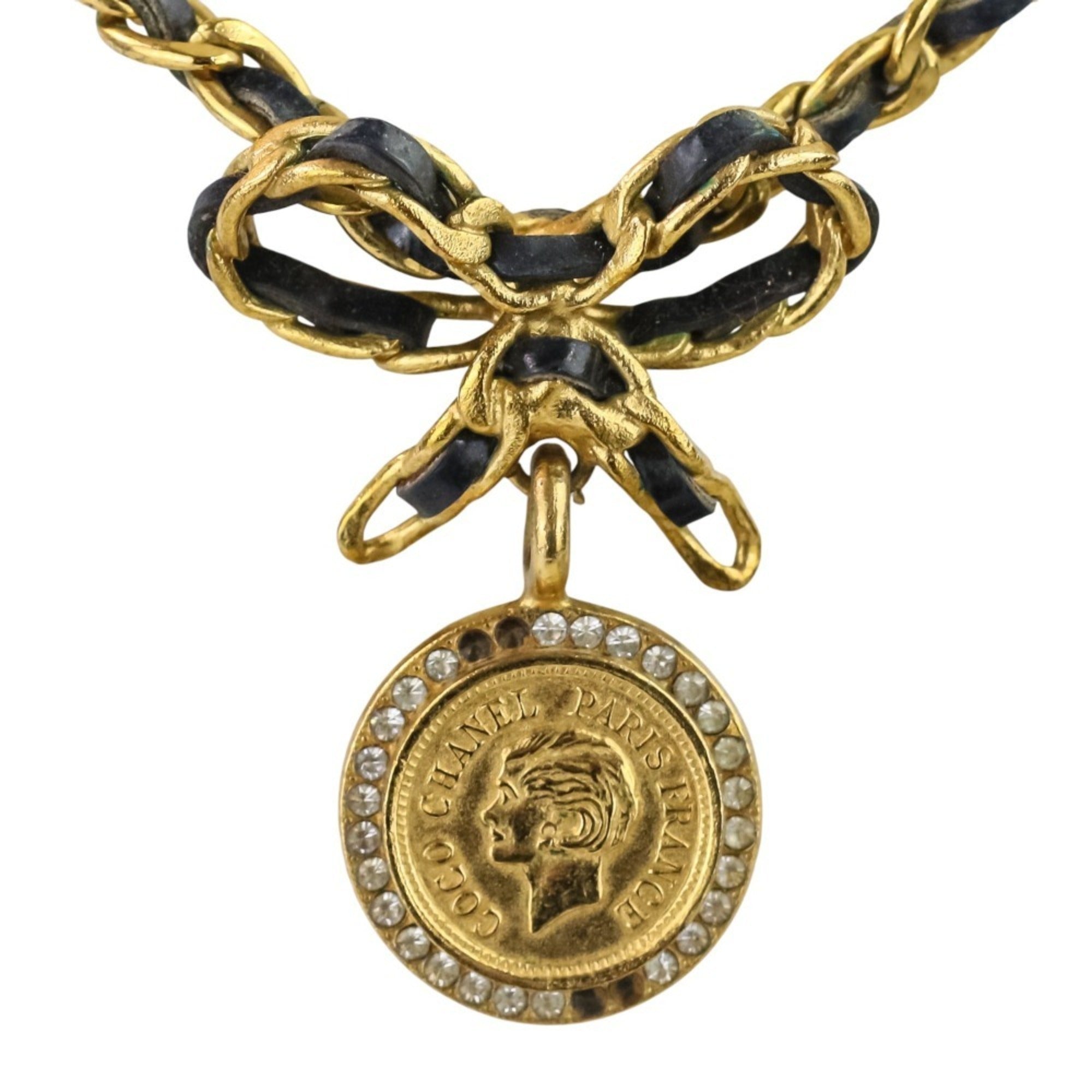 Vintage Ribbon Choker Necklace Rhinestone Black and Gold