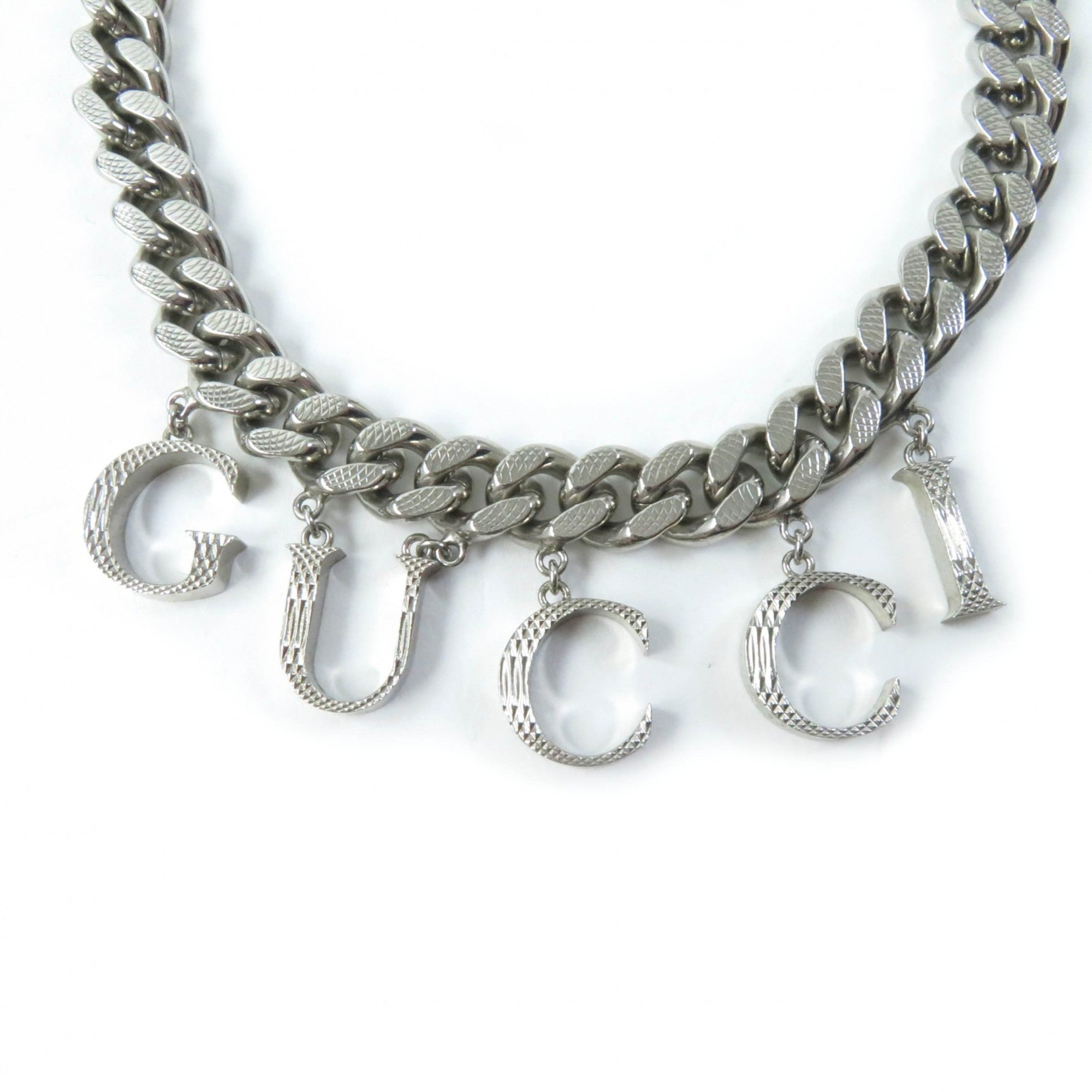 Interlocking Script Curb Chain Pendant Necklace Sterling Silver