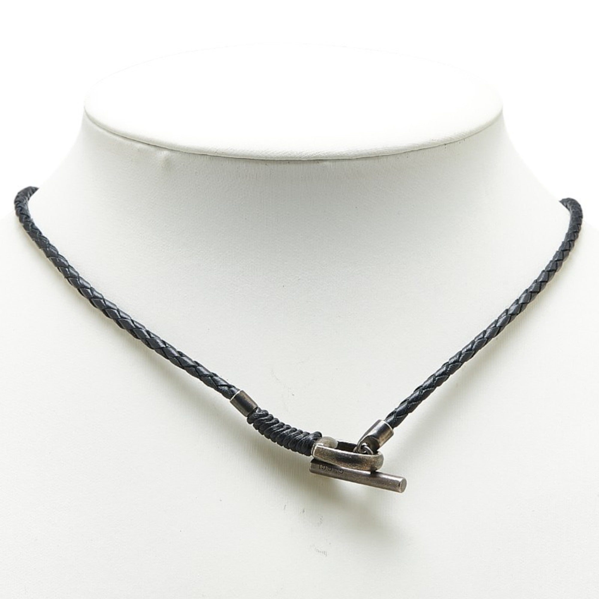 Horsebit Necklace Leather and Sterling Silver Black