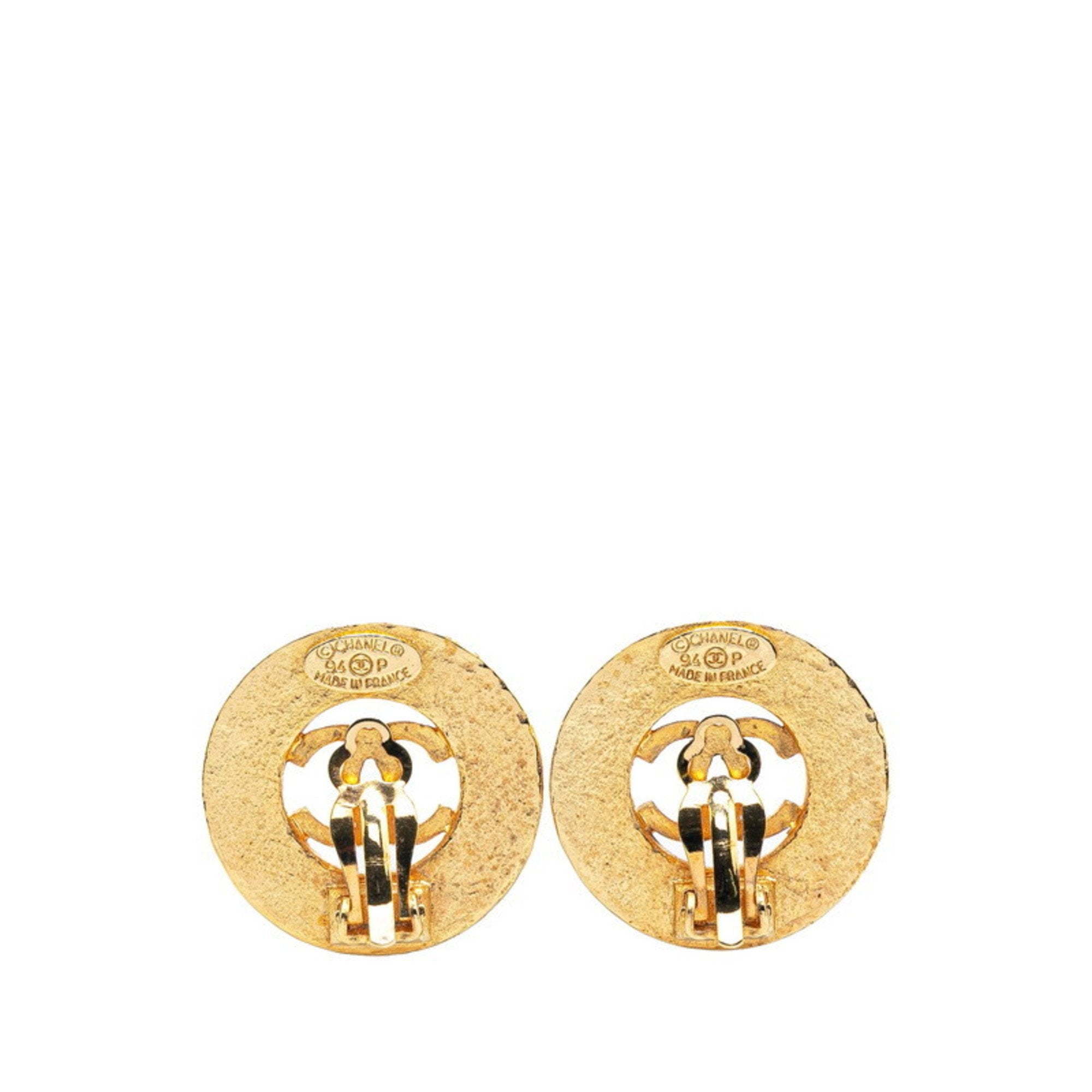 CC Logo Round Circle Earrings Metal Gold-Tone Metal