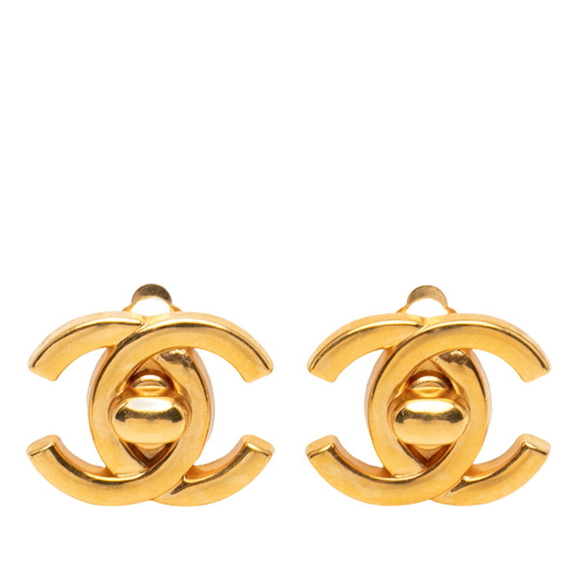 CC Logo Turnlock Clip-On Earrings Metal Gold-Tone Metal