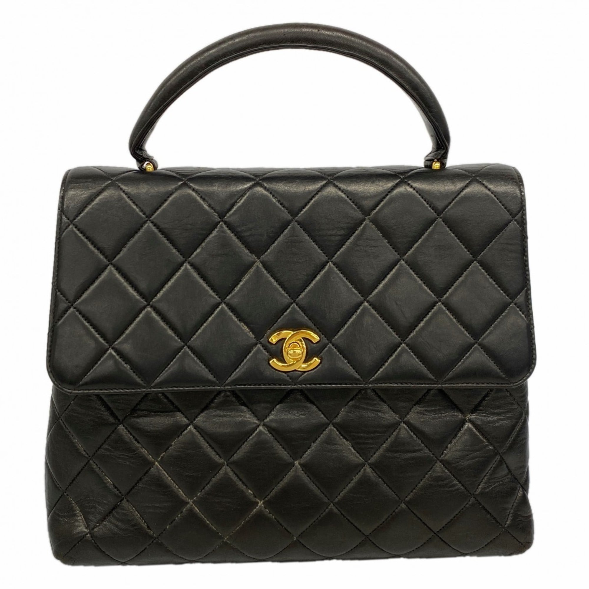 Vintage Classic Top Handle Flap Bag Quilted Lambskin Jumbo