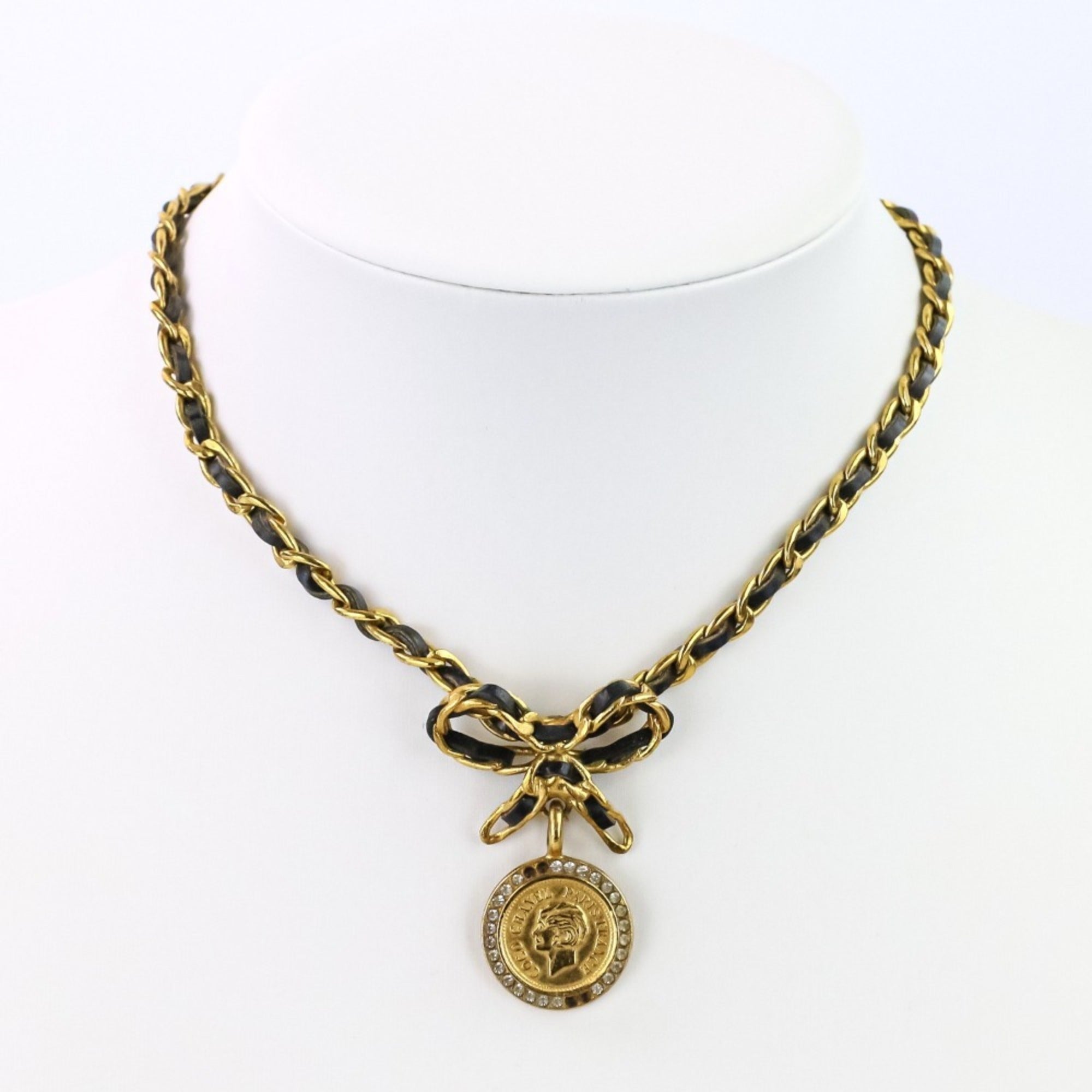 Vintage Ribbon Choker Necklace Rhinestone Black and Gold