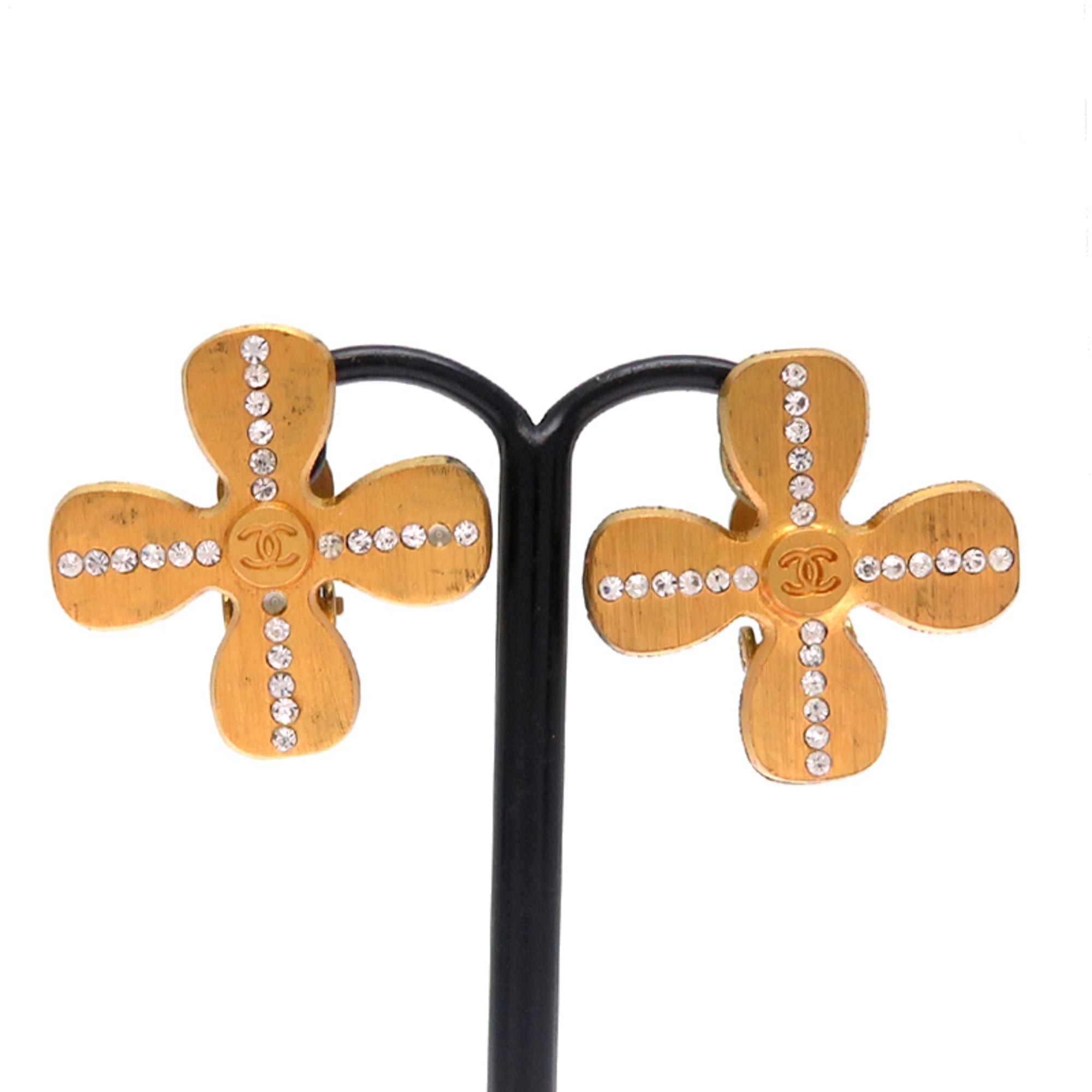 CC Logo Clover Clip-On Earrings Metal