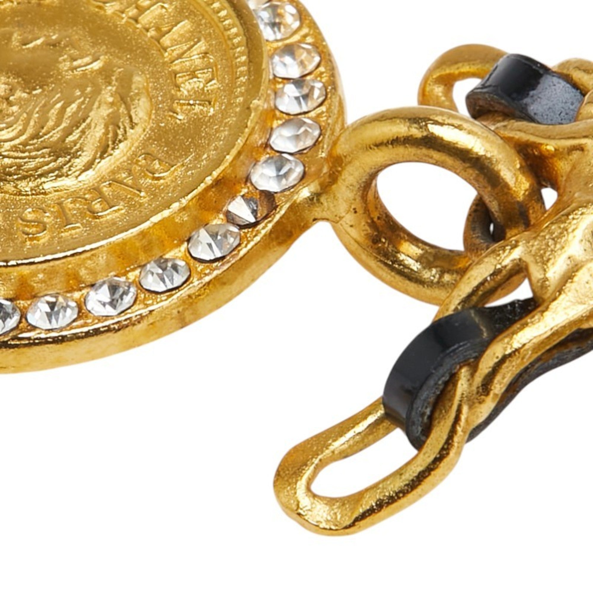 Vintage Choker Necklace Metal Coin Rhinestone