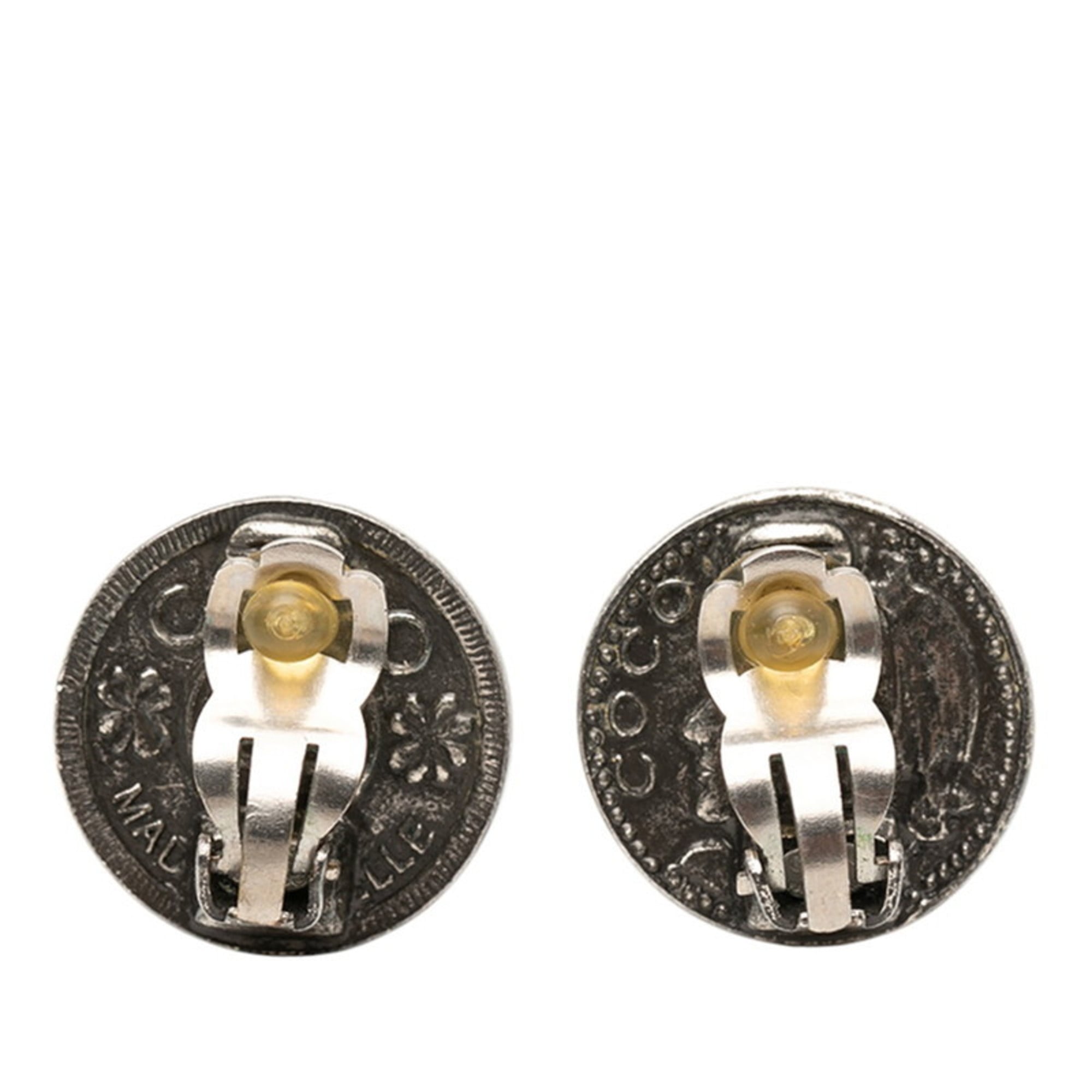 CC Logo Round Clip-On Earrings Silver-Tone Metal Silver-Tone Metal