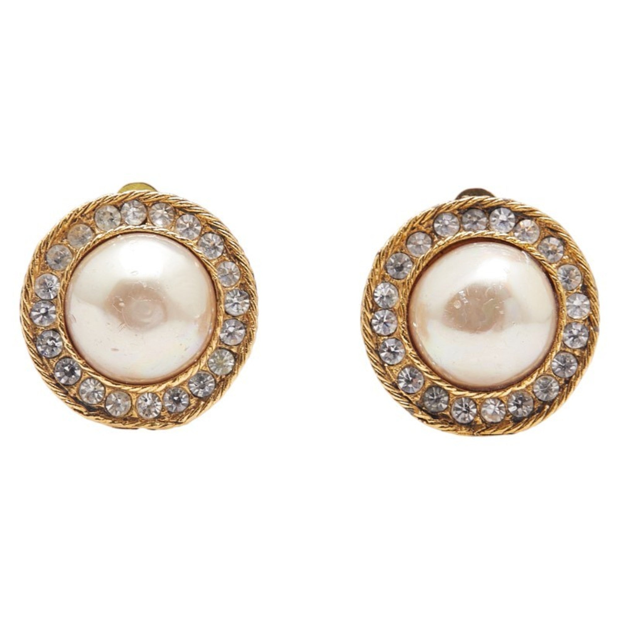 Vintage Clip-On Earrings Pearl Clip-On Gold-Tone Metal
