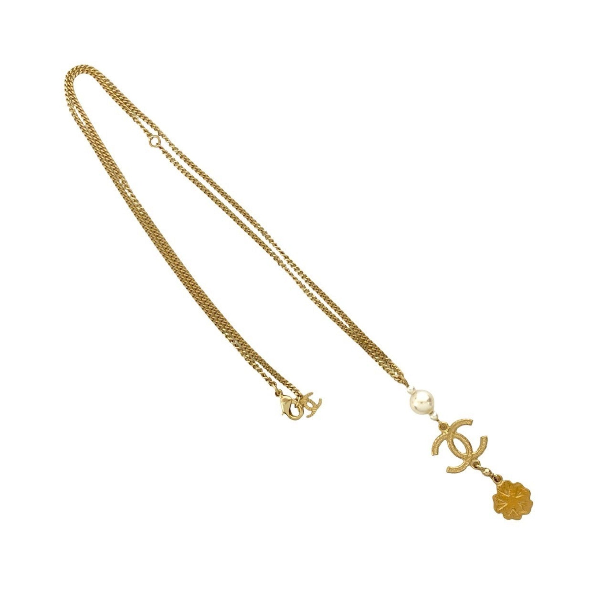 CC Logo Flower Pendant Necklace Metal