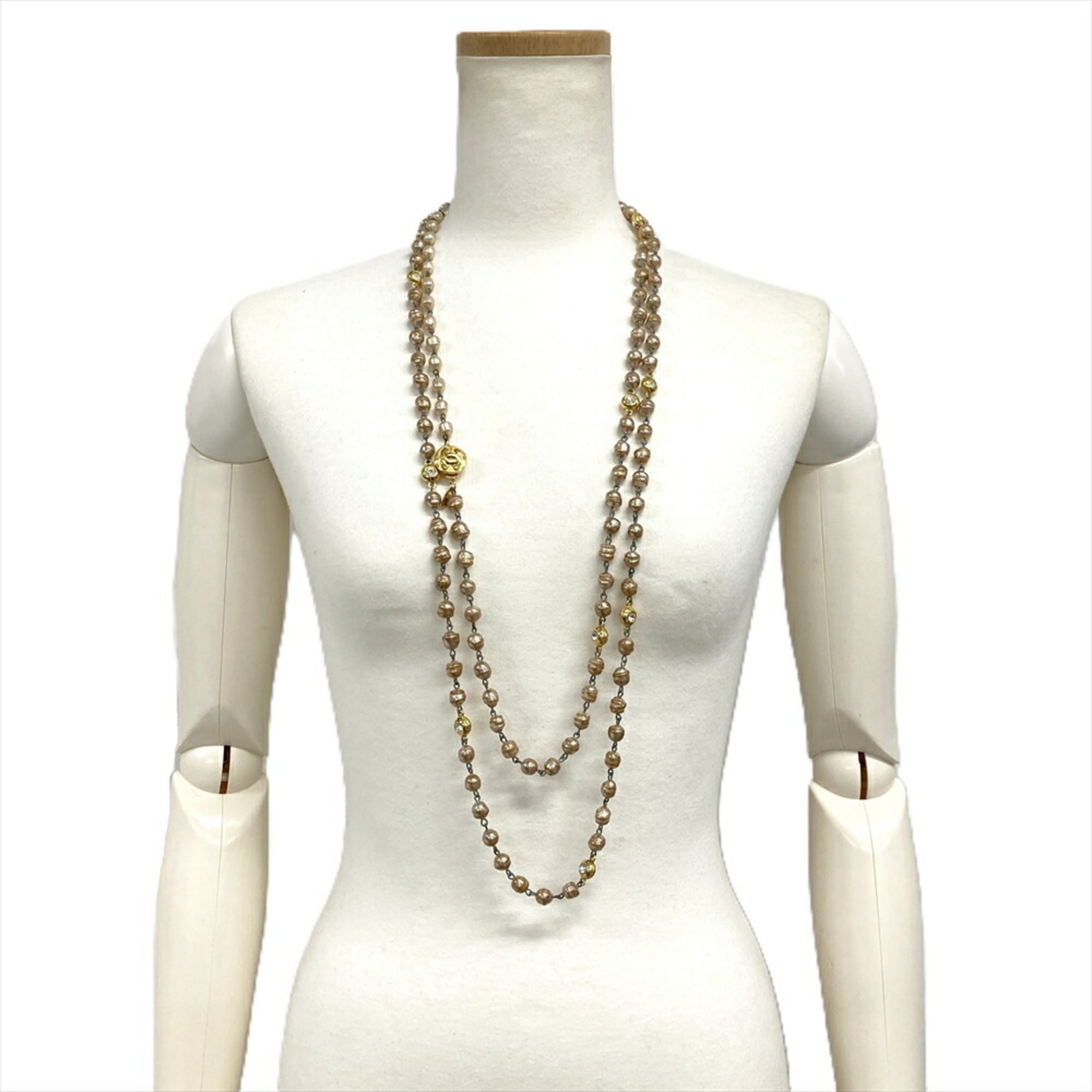 Long Pendant Necklace Metal Gold Baroque Style With Artificial Pearl And Rhinestone