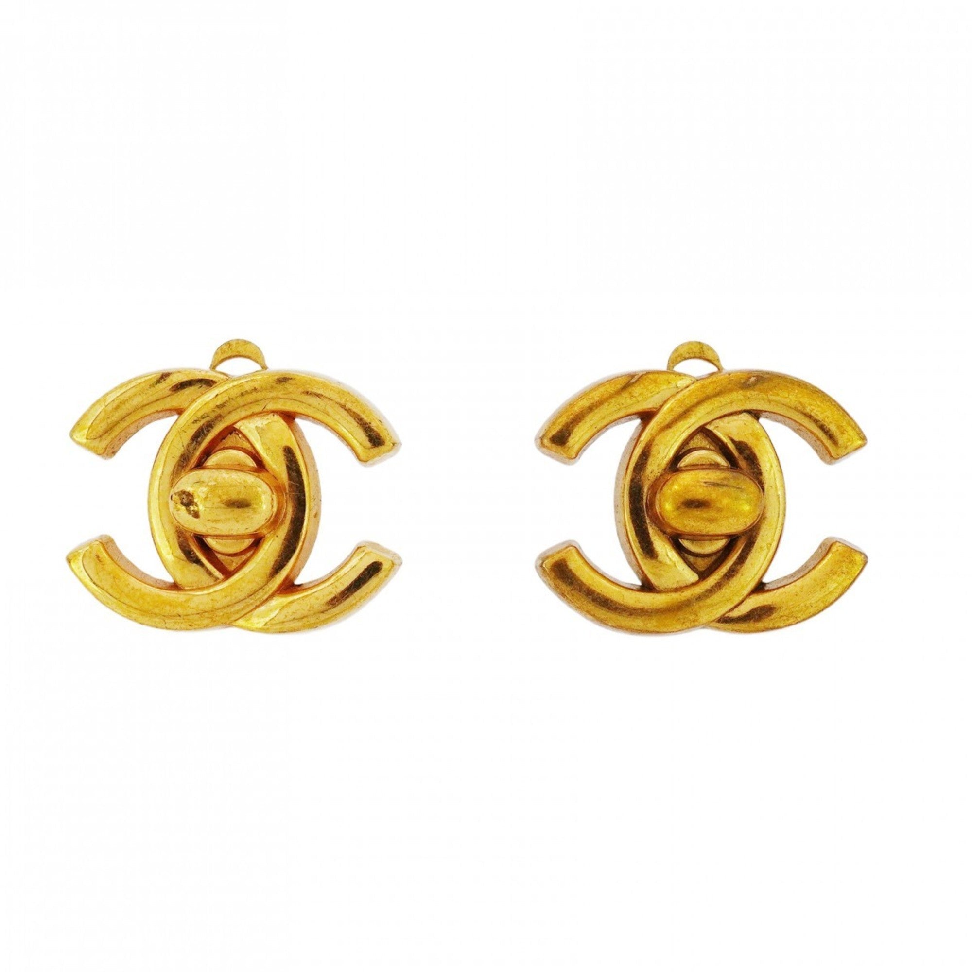 CC Logo Lock Clip-On Earrings Metal Gold-Tone Metal