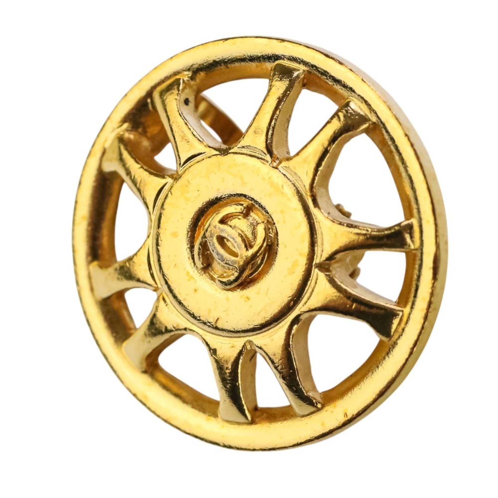 CC Logo Round Clip-On Earrings Metal Gold-Tone Metal