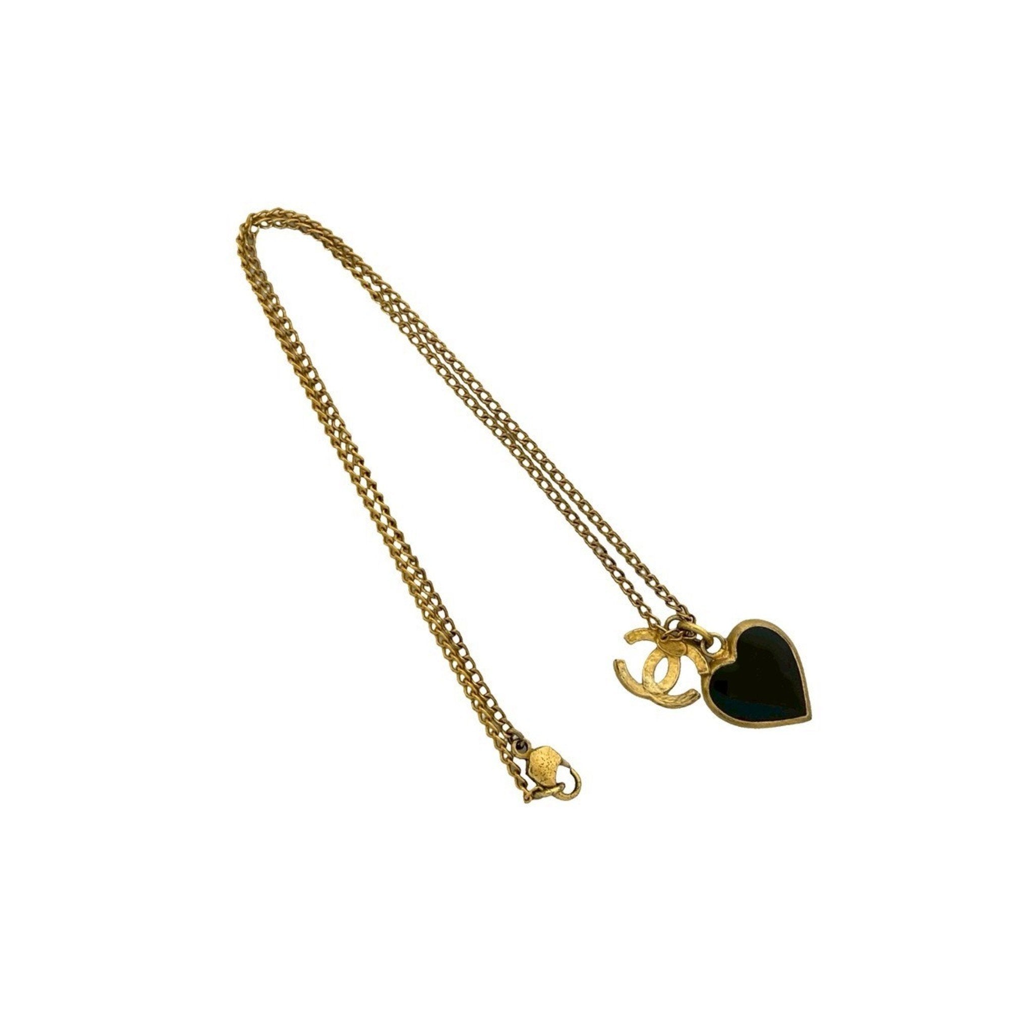 CC Logo Chain Heart Pendant Necklace Metal