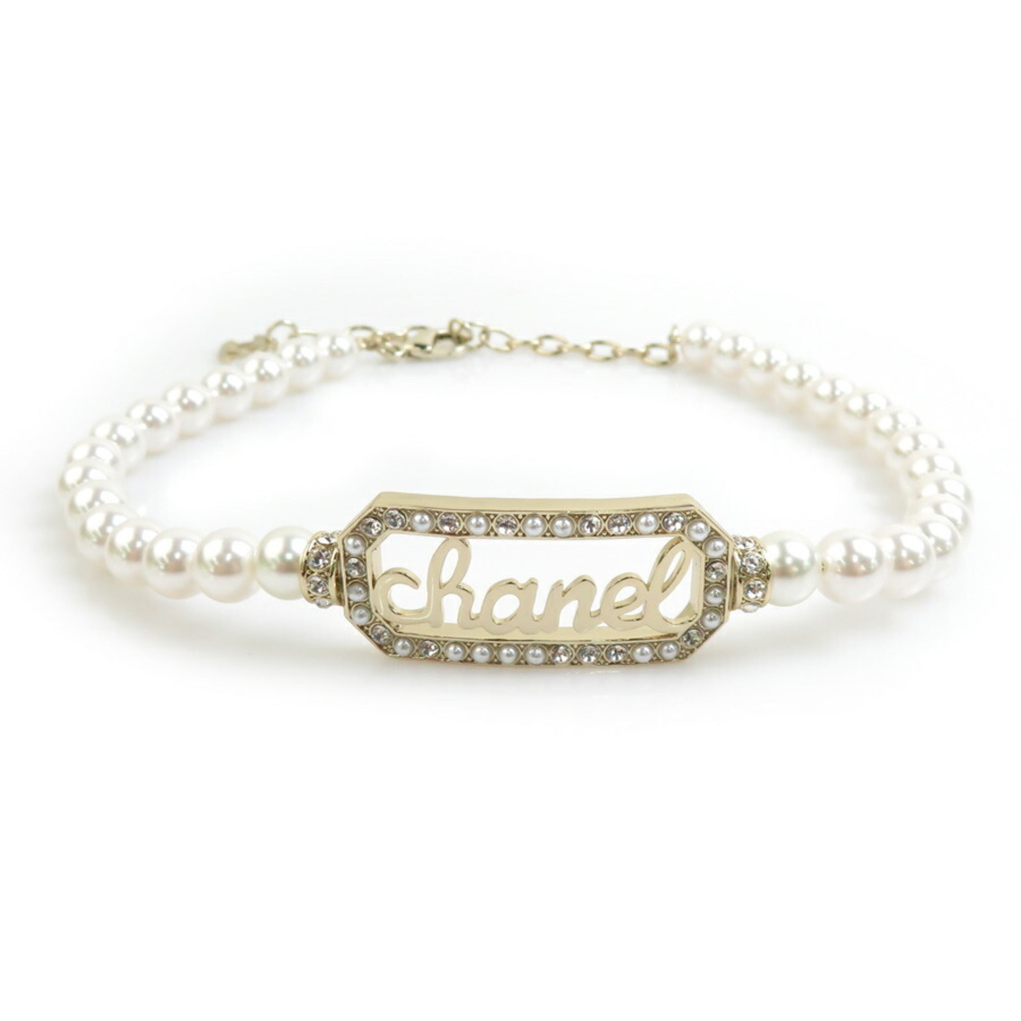 Necklace Metal and Faux Pearl Gold and White
