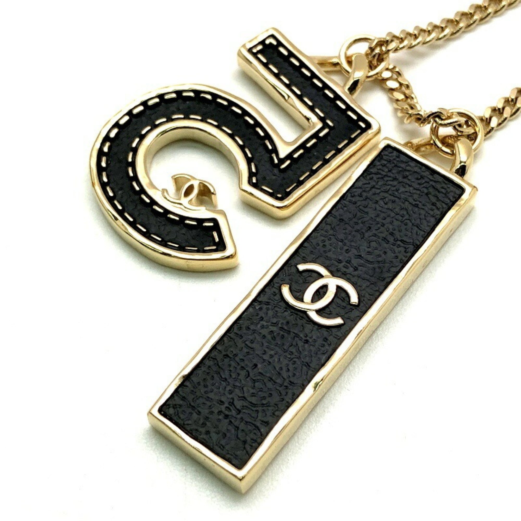 CC Logo Pendant Necklace Gold-Tone Metal