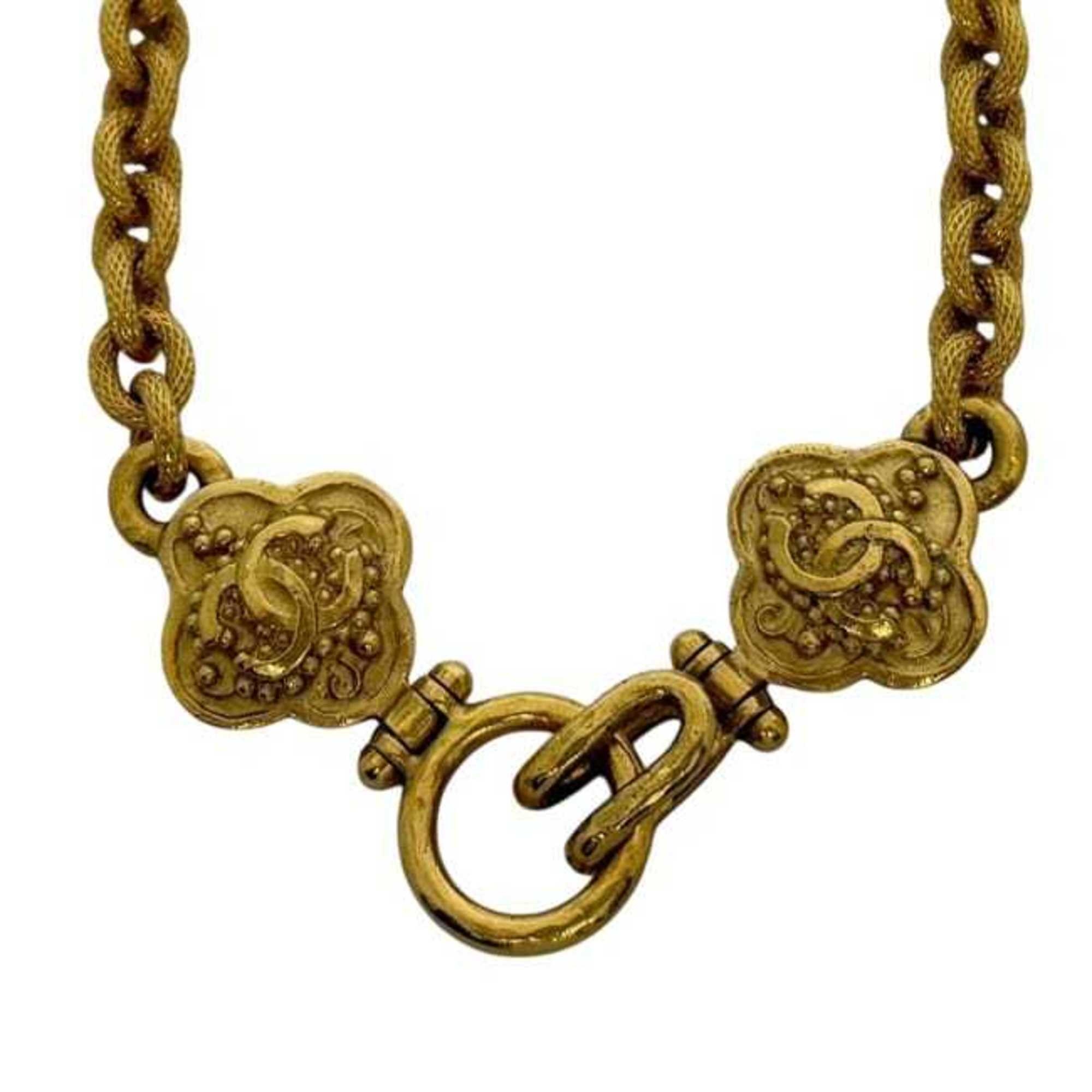 CC Logo Chain Clover Pendant Necklace Metal