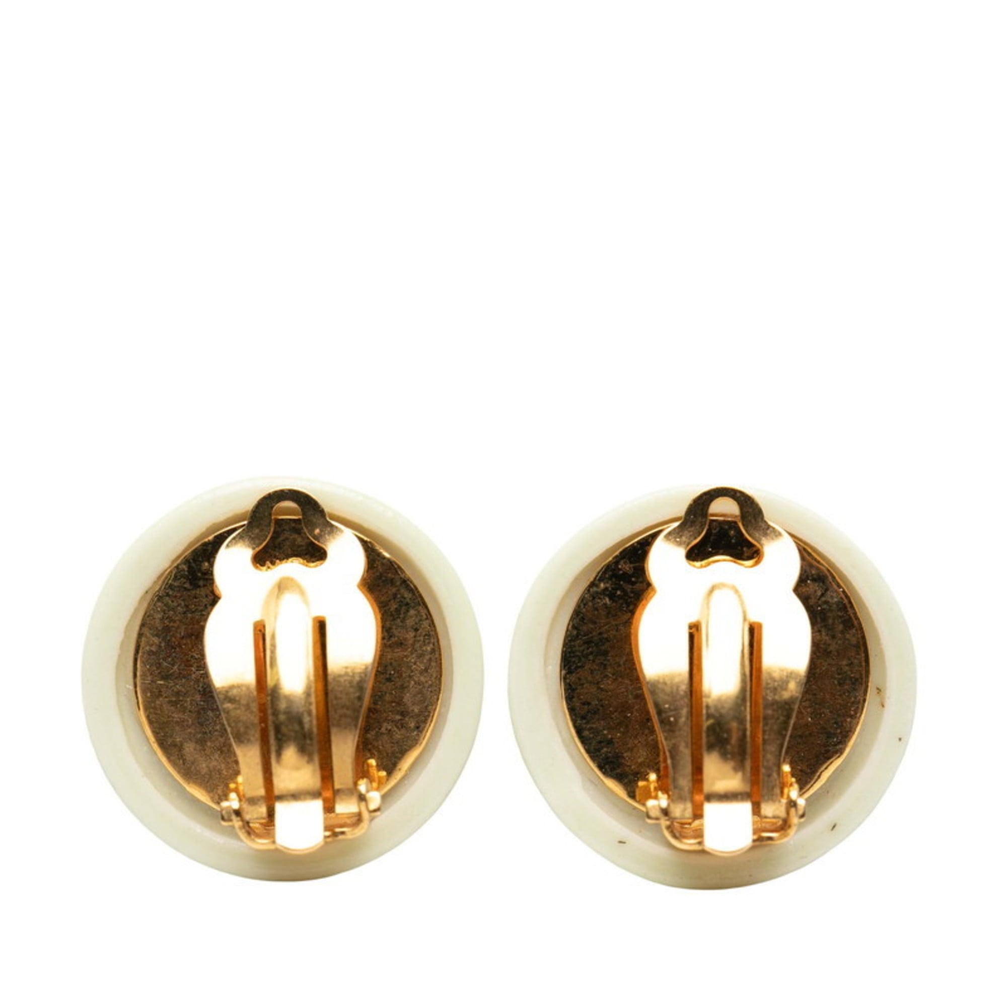 CC Logo Round Clip-On Earrings Gold-Tone Metal Gold-Tone Metal