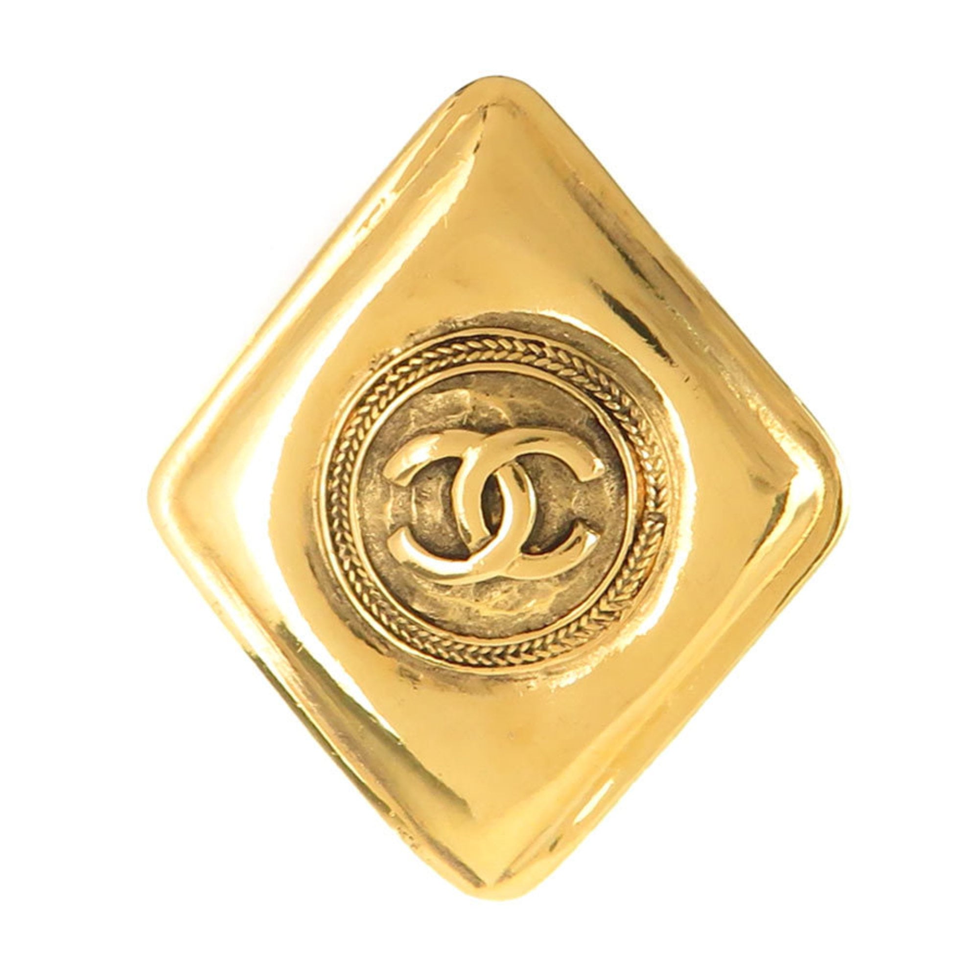 CC Logo Brooch Gold-Tone Metal