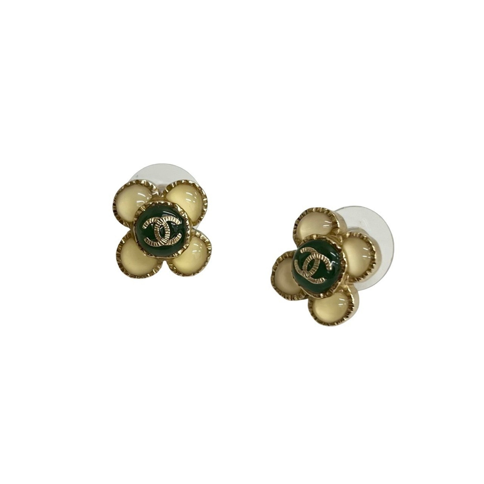 CC Logo Flower Earrings Metal Gold-Tone Metal