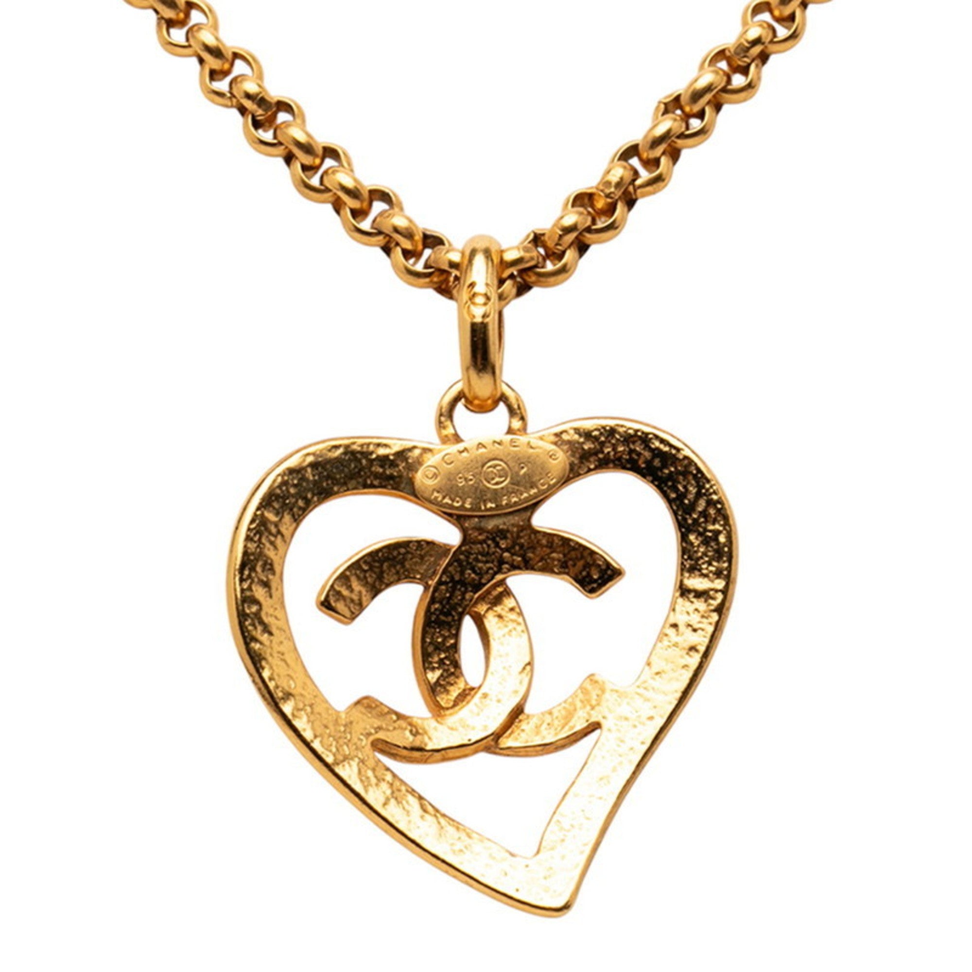 CC Logo Chain Heart Pendant Necklace Metal
