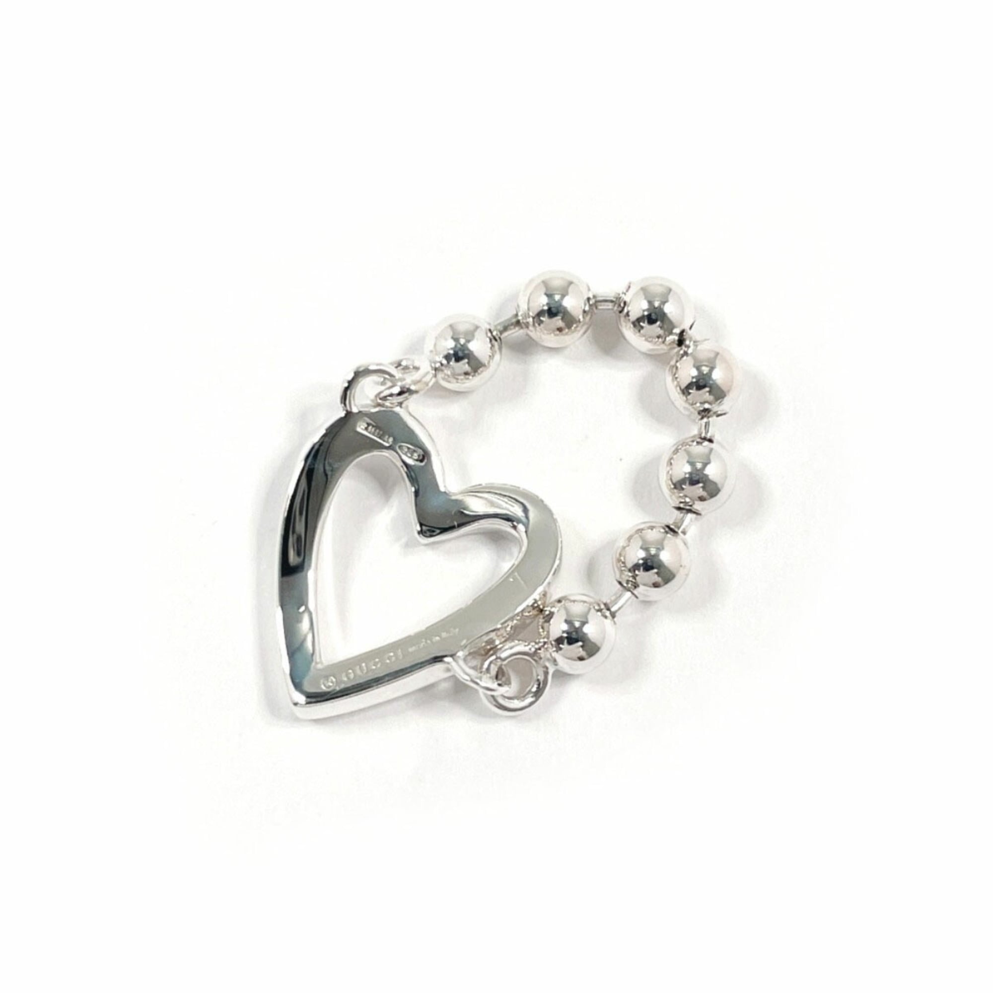 Heart Ball Chain Ring Sterling Silver