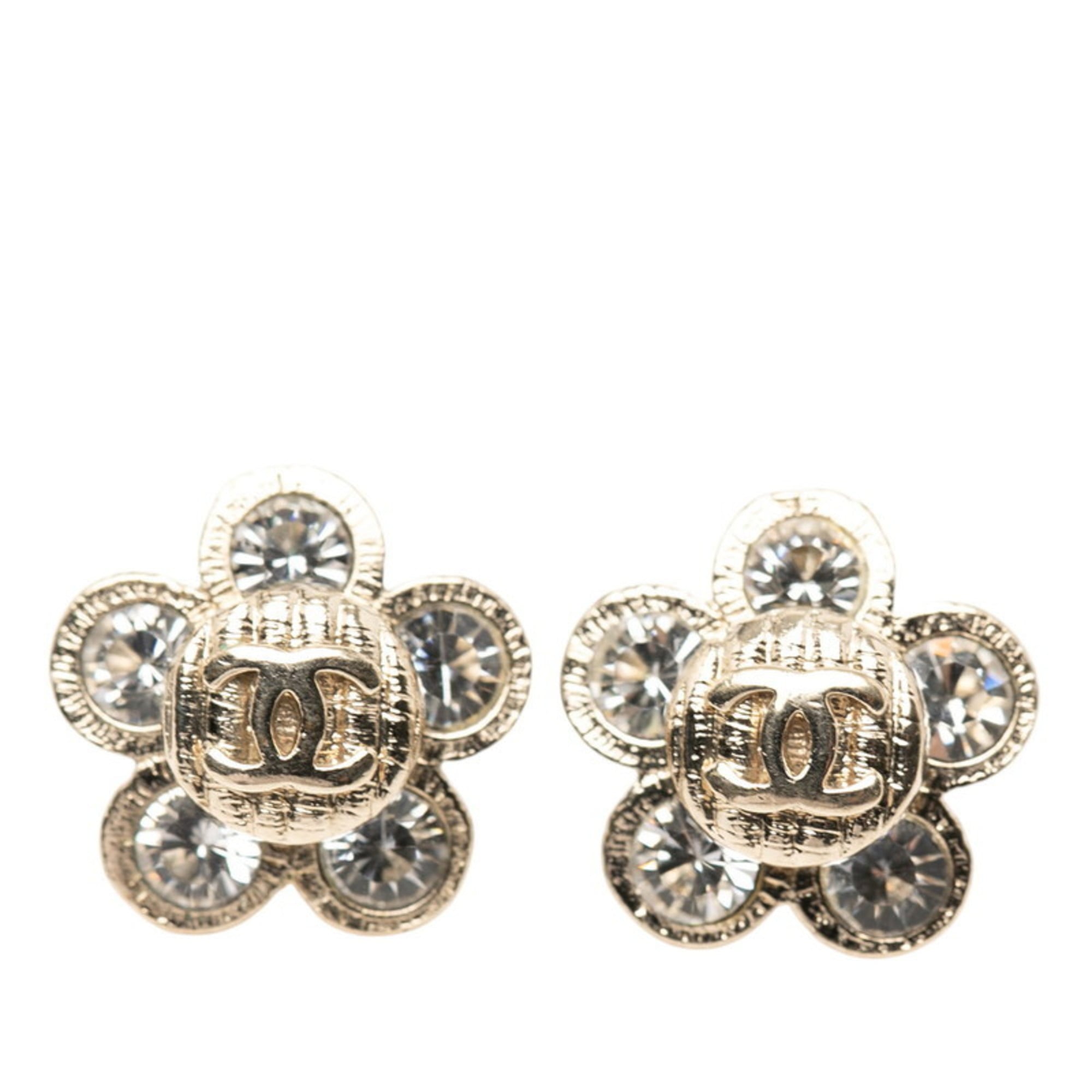 CC Logo Flower Earrings Metal Gold-Tone Metal