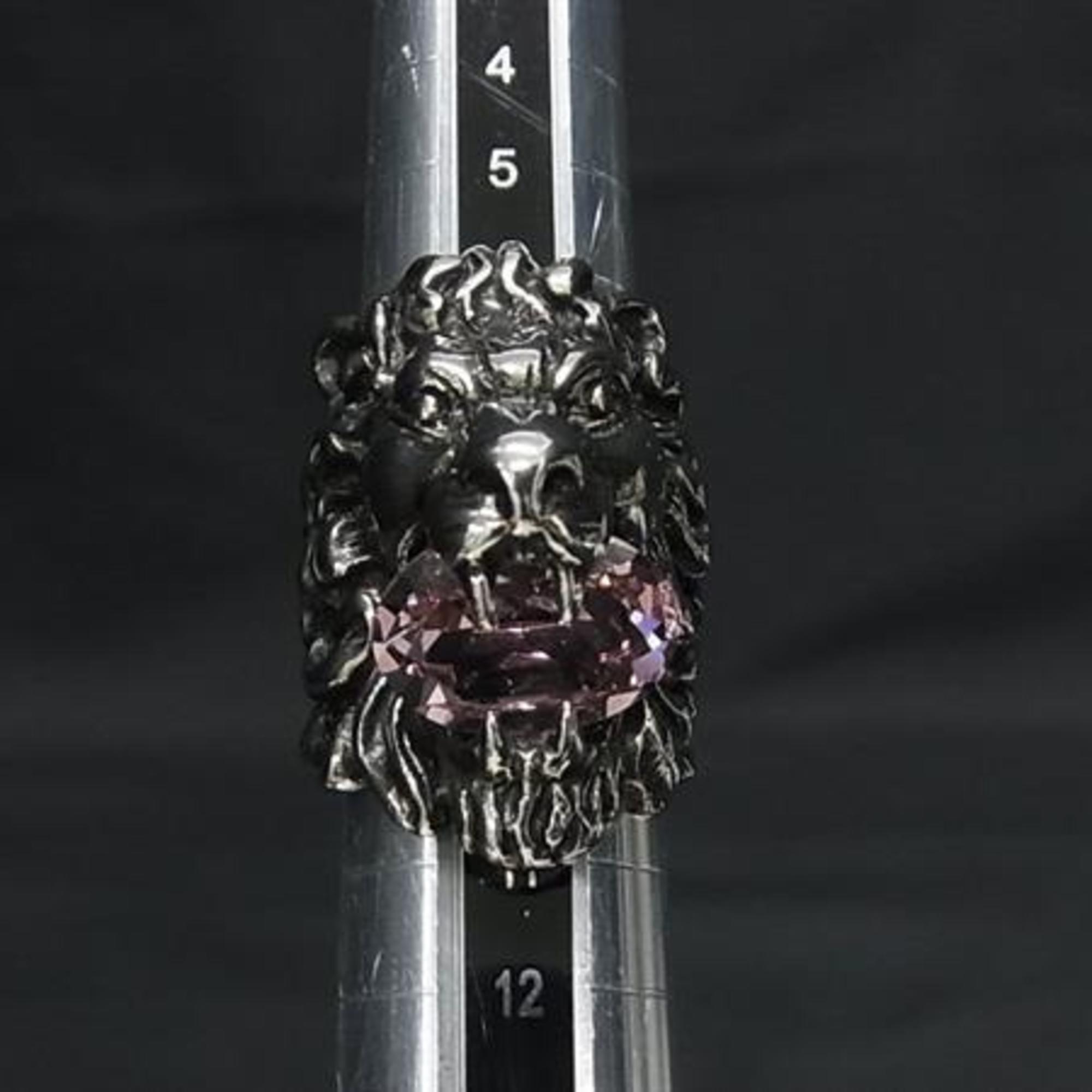 Lion Head Ring Metal With Rhinestone