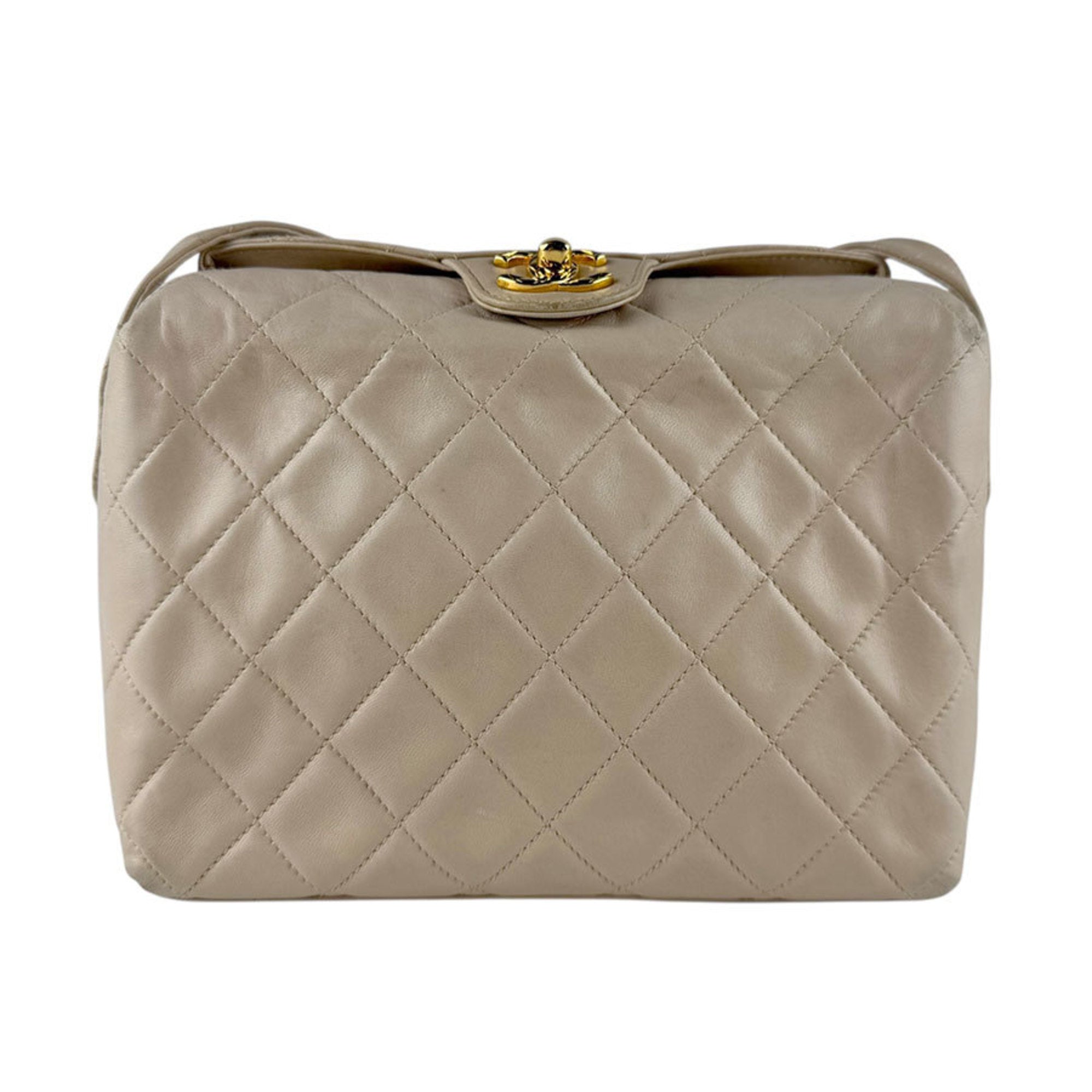 Vintage CC Fold Over Shoulder Bag Quilted Lambskin Small