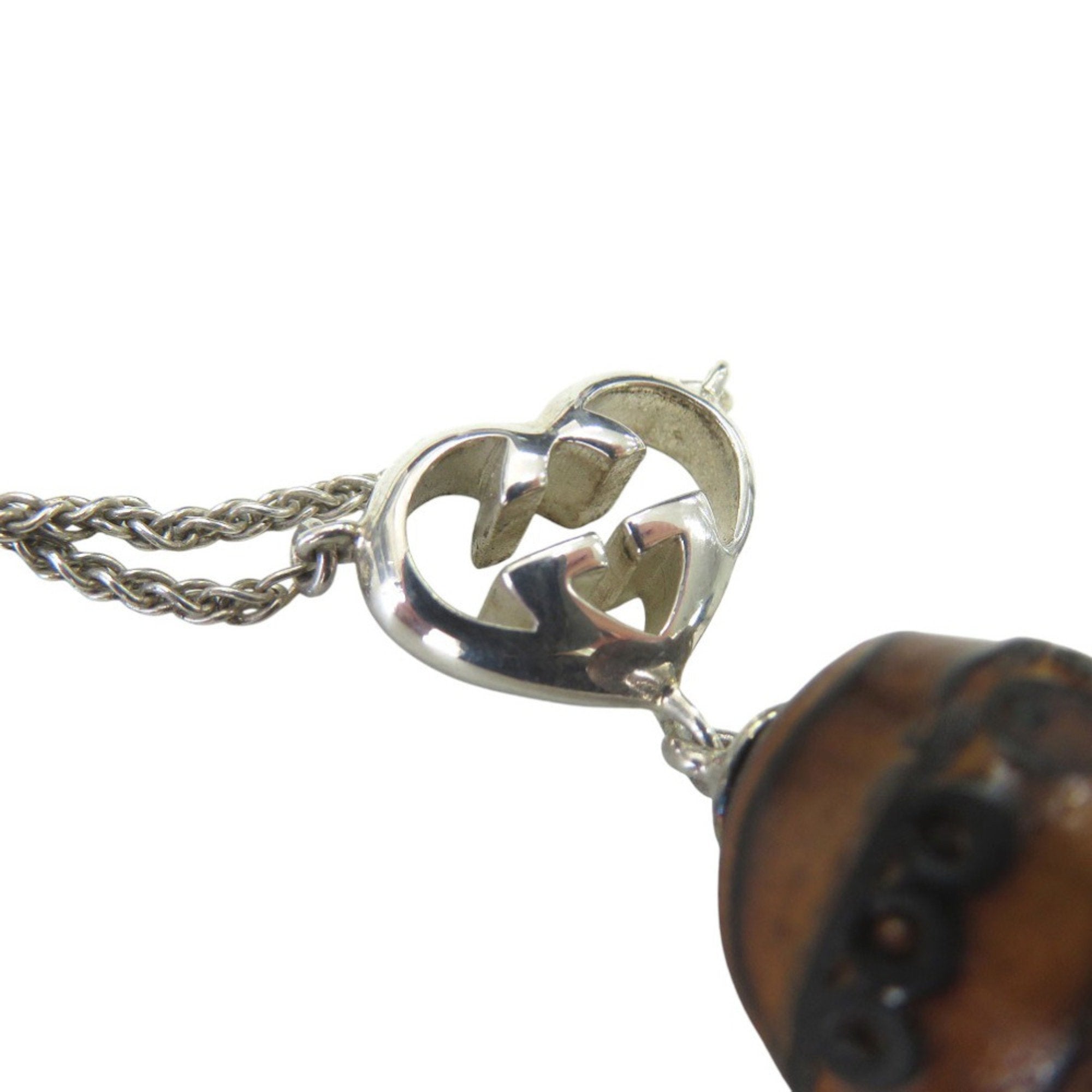 Interlocking G Heart Pendant Necklace Sterling Silver and Wood