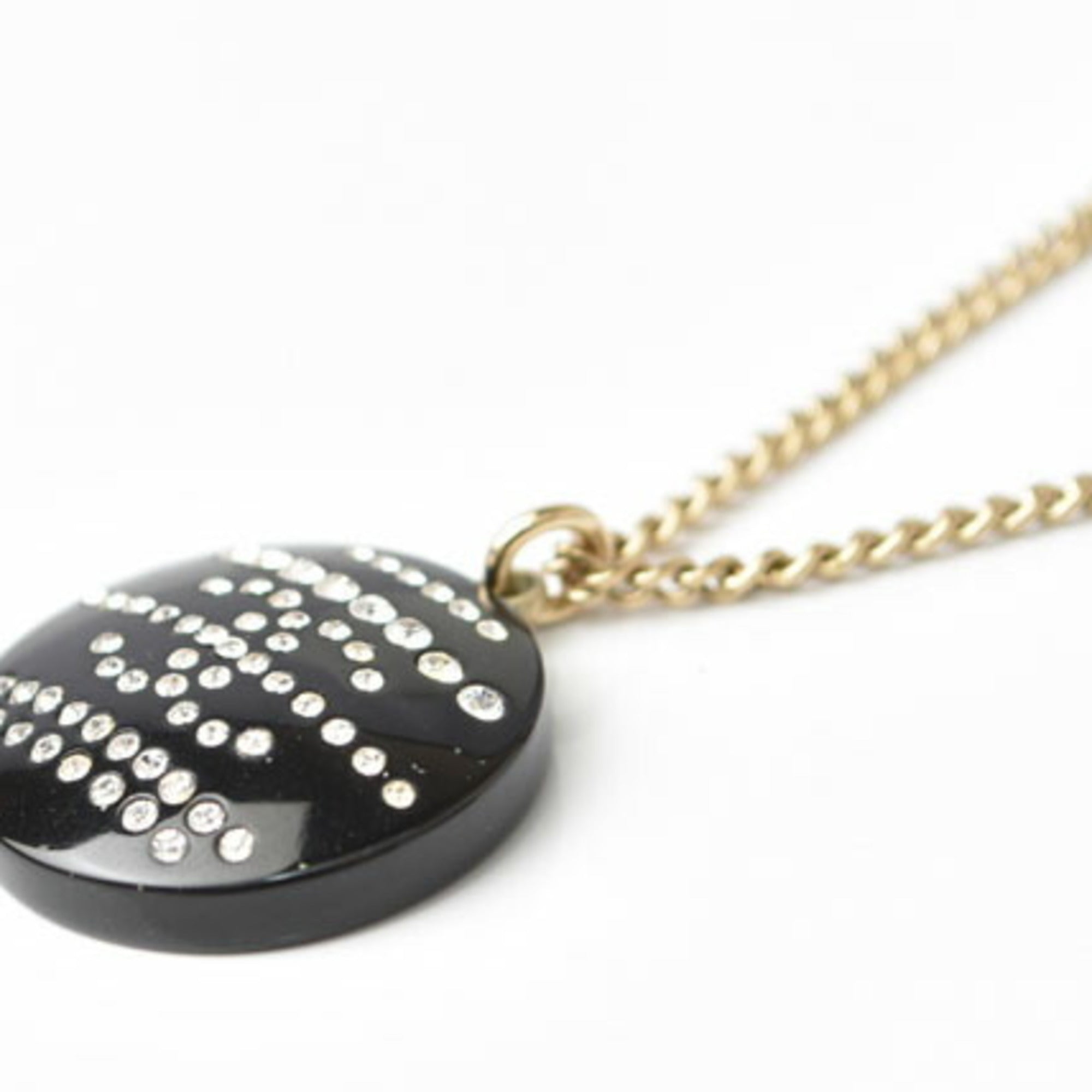 Pendant Necklace Plastic Black and Gold with Rhinestone