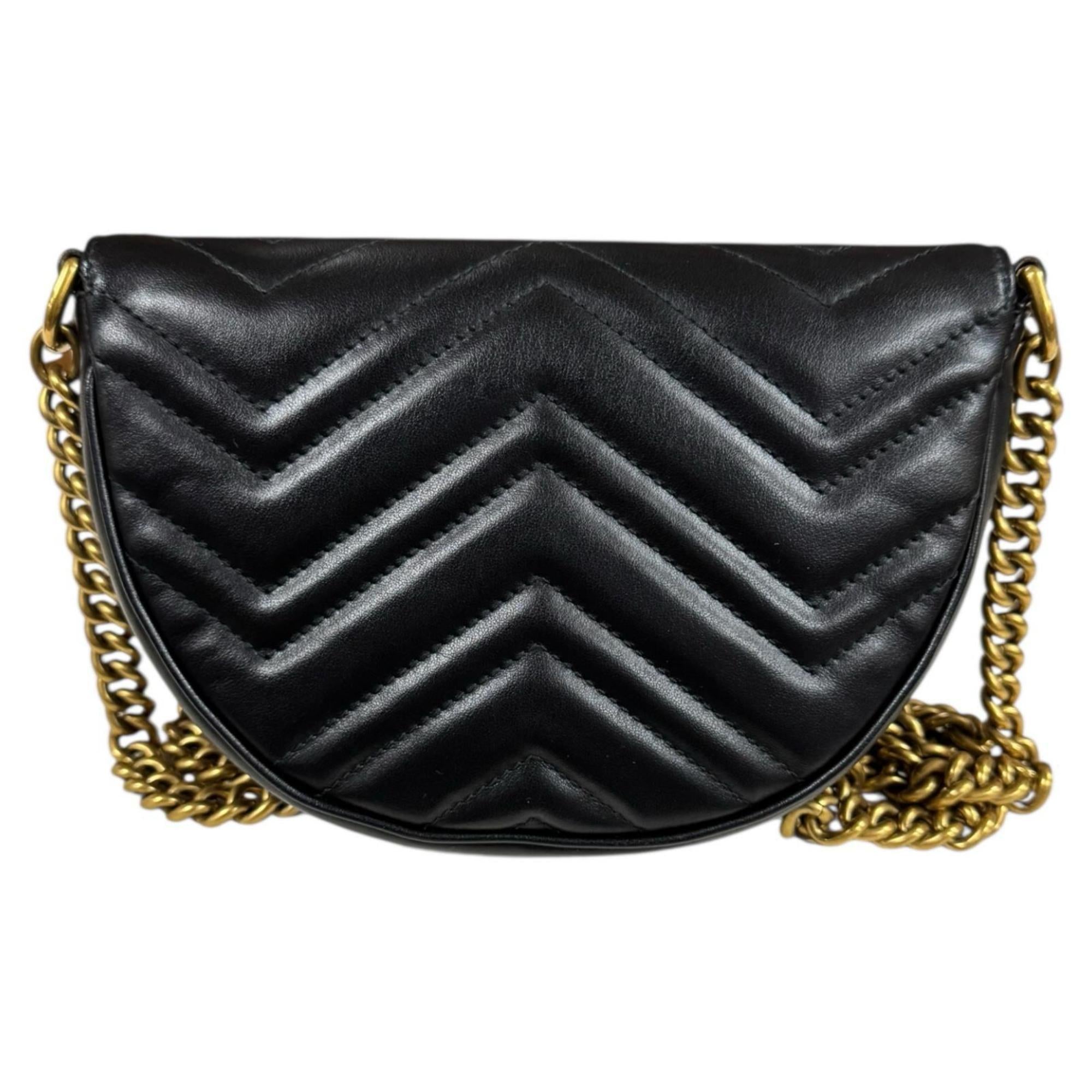 GG Marmont Half Moon Flap Crossbody Bag Matelasse Leather Mini