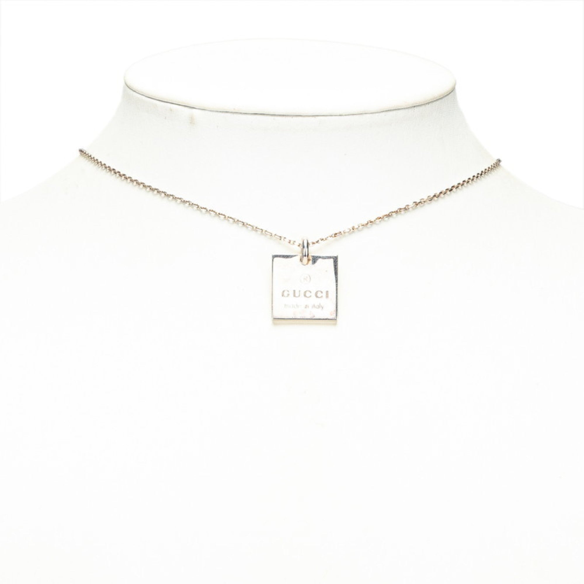 Square Plate Chain Pendant Necklace Sterling Silver