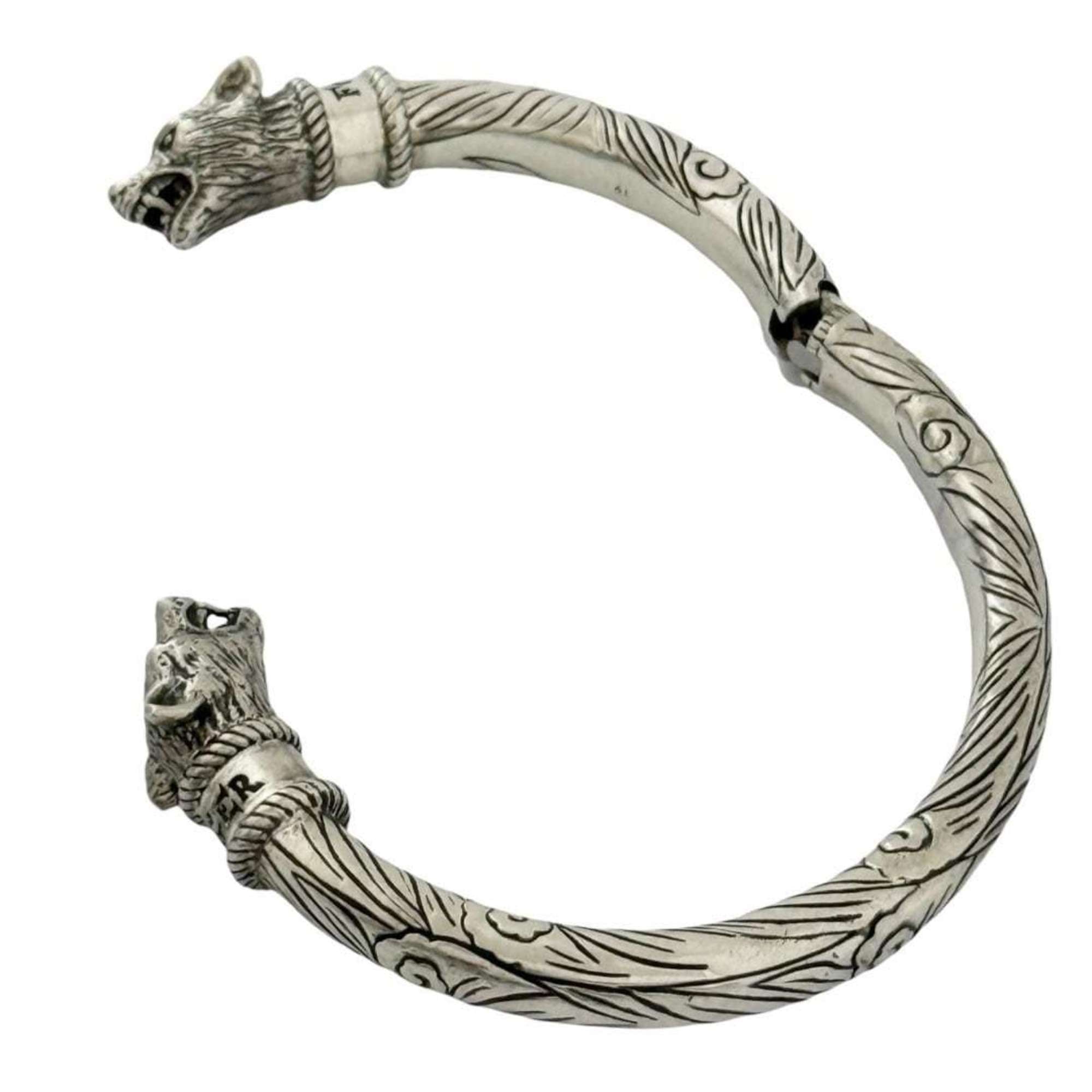 Anger Forest Wolf Bangle Sterling Silver Bracelet