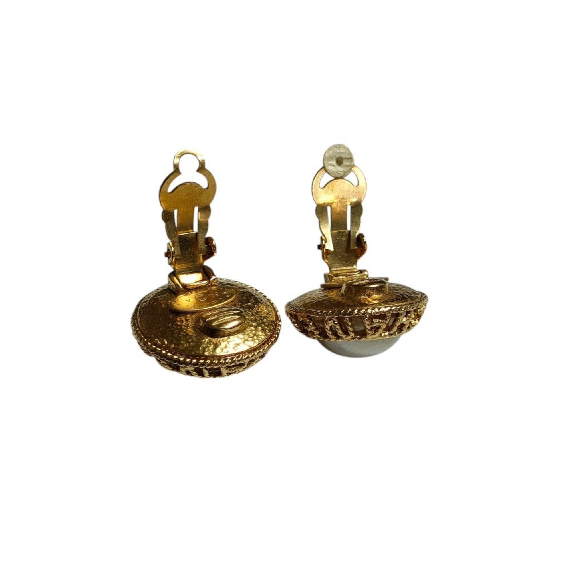 Vintage Earrings Pearl Gold-Tone Metal