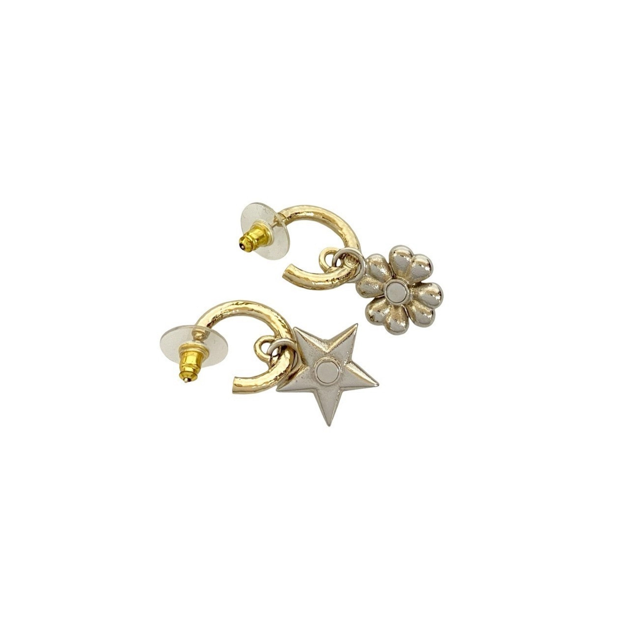 CC Logo Star Flower Earrings Sterling Silver Gold-Tone Metal