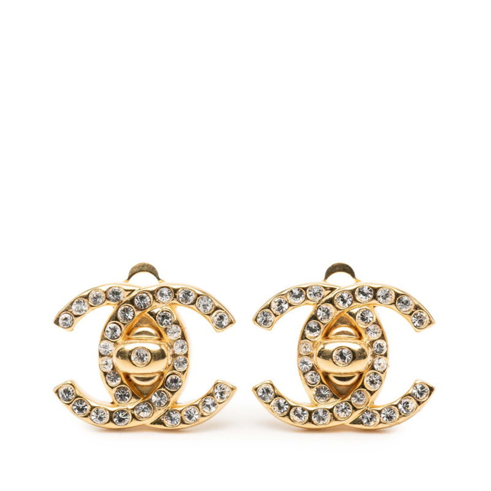 CC Logo Turnlock Clip-On Earrings Metal Gold-Tone Metal