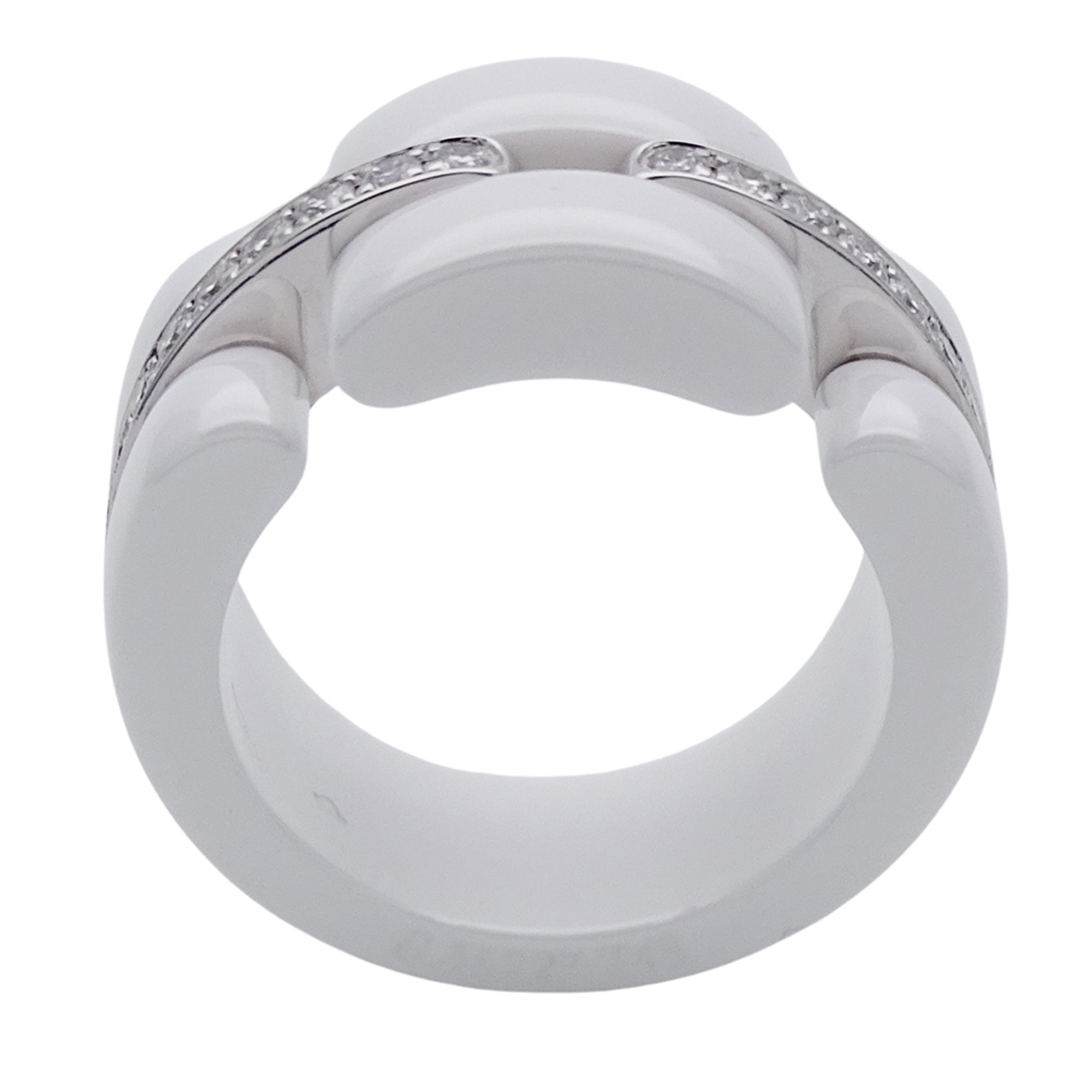 Band Ring White Ceramic and 18K White Gold with Diamonds