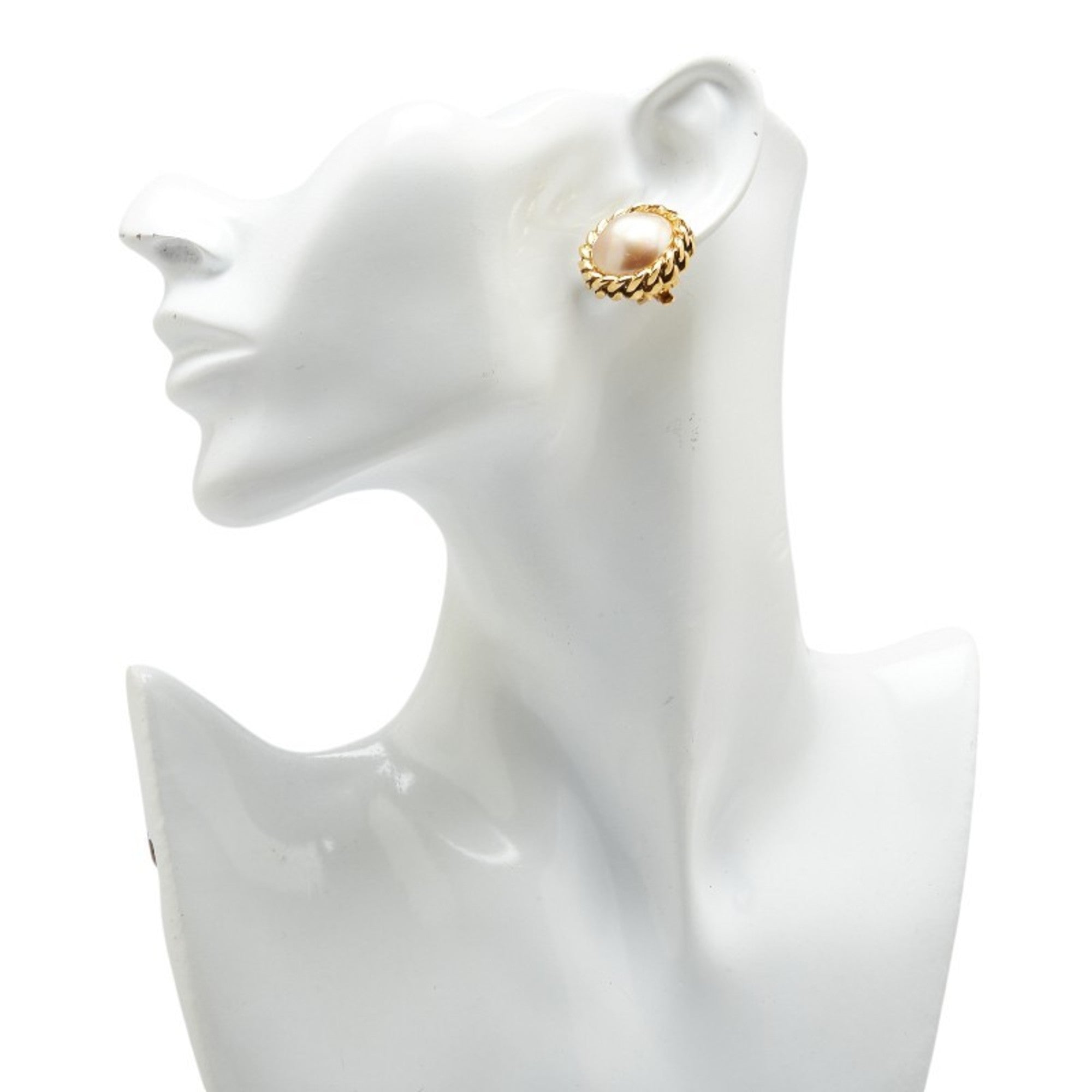Vintage Earrings Pearl Gold-Tone Metal