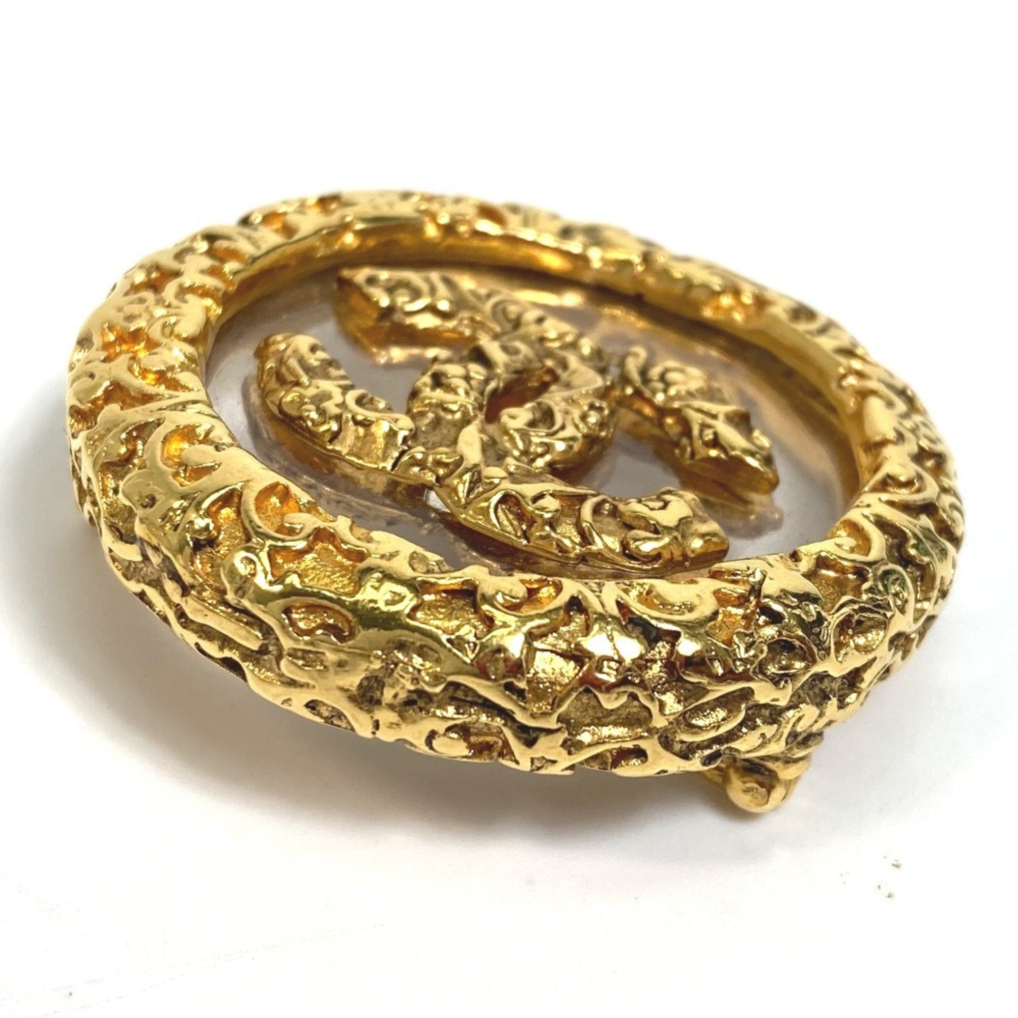 CC Logo Circle Brooch Gold-Tone Metal