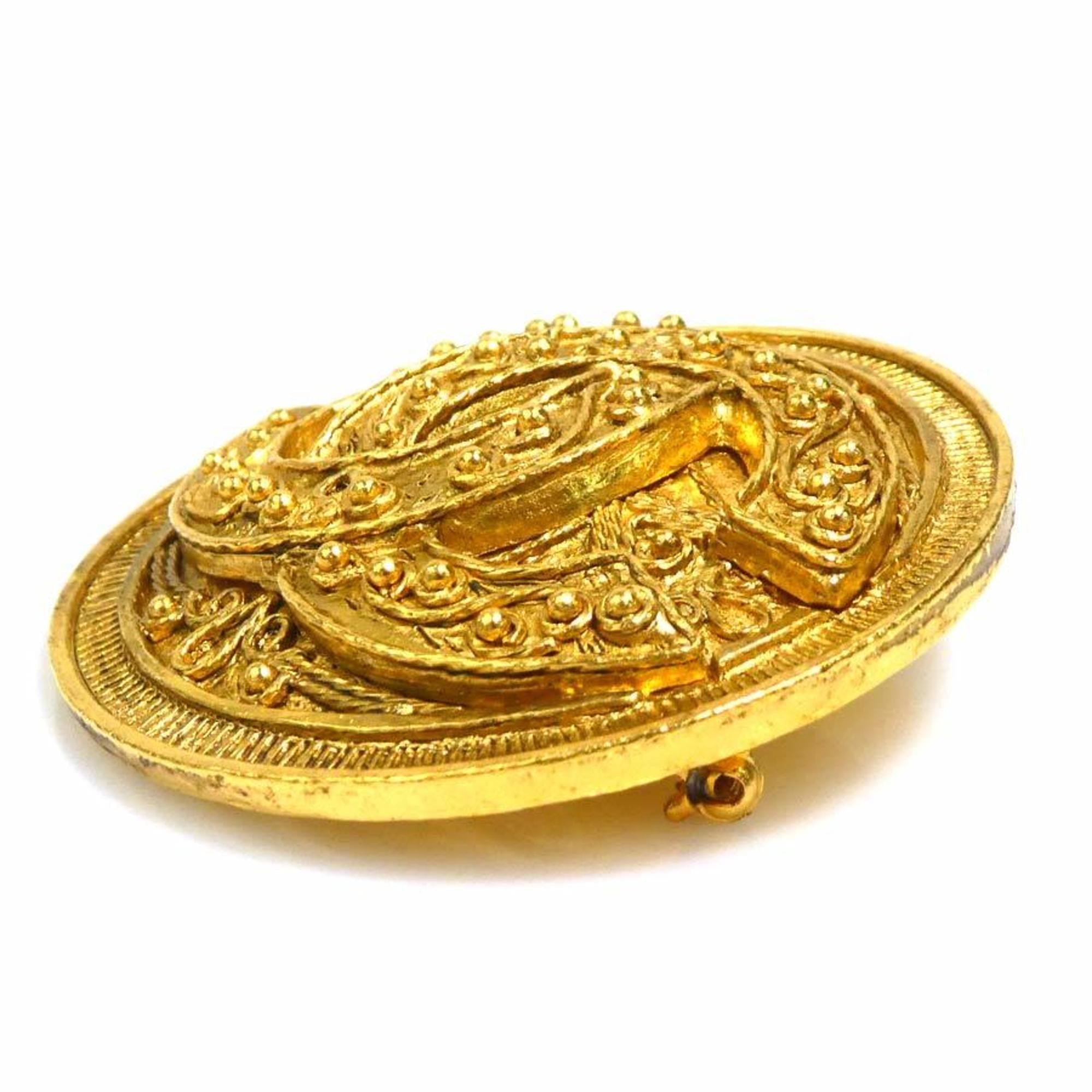 CC Logo Brooch Gold-Tone Metal