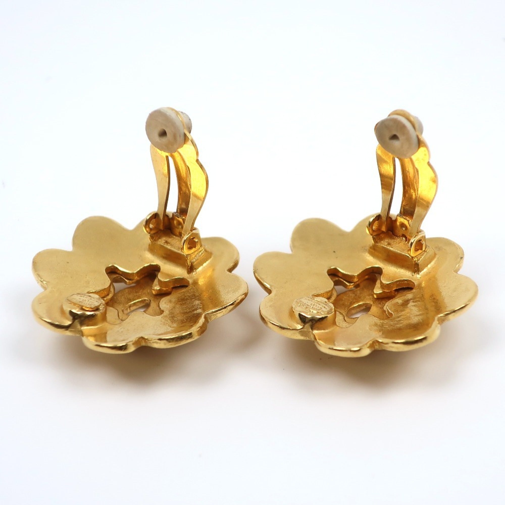CC Logo Flower Earrings Metal Gold-Tone Metal