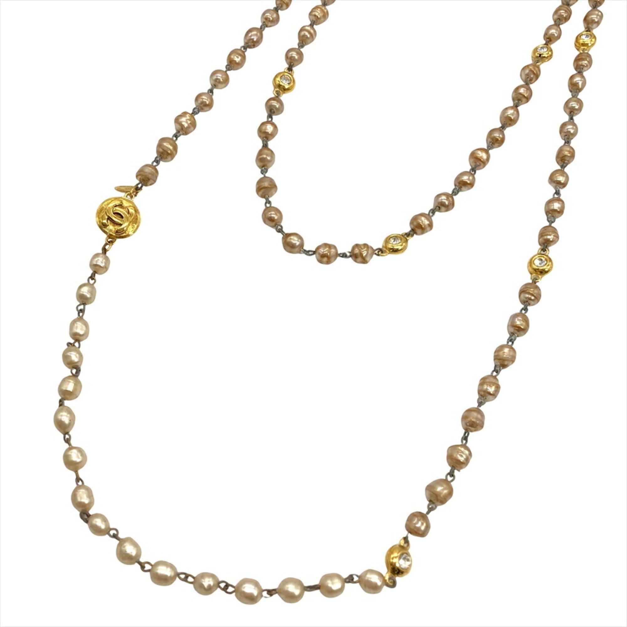 Long Pendant Necklace Metal Gold Baroque Style With Artificial Pearl And Rhinestone