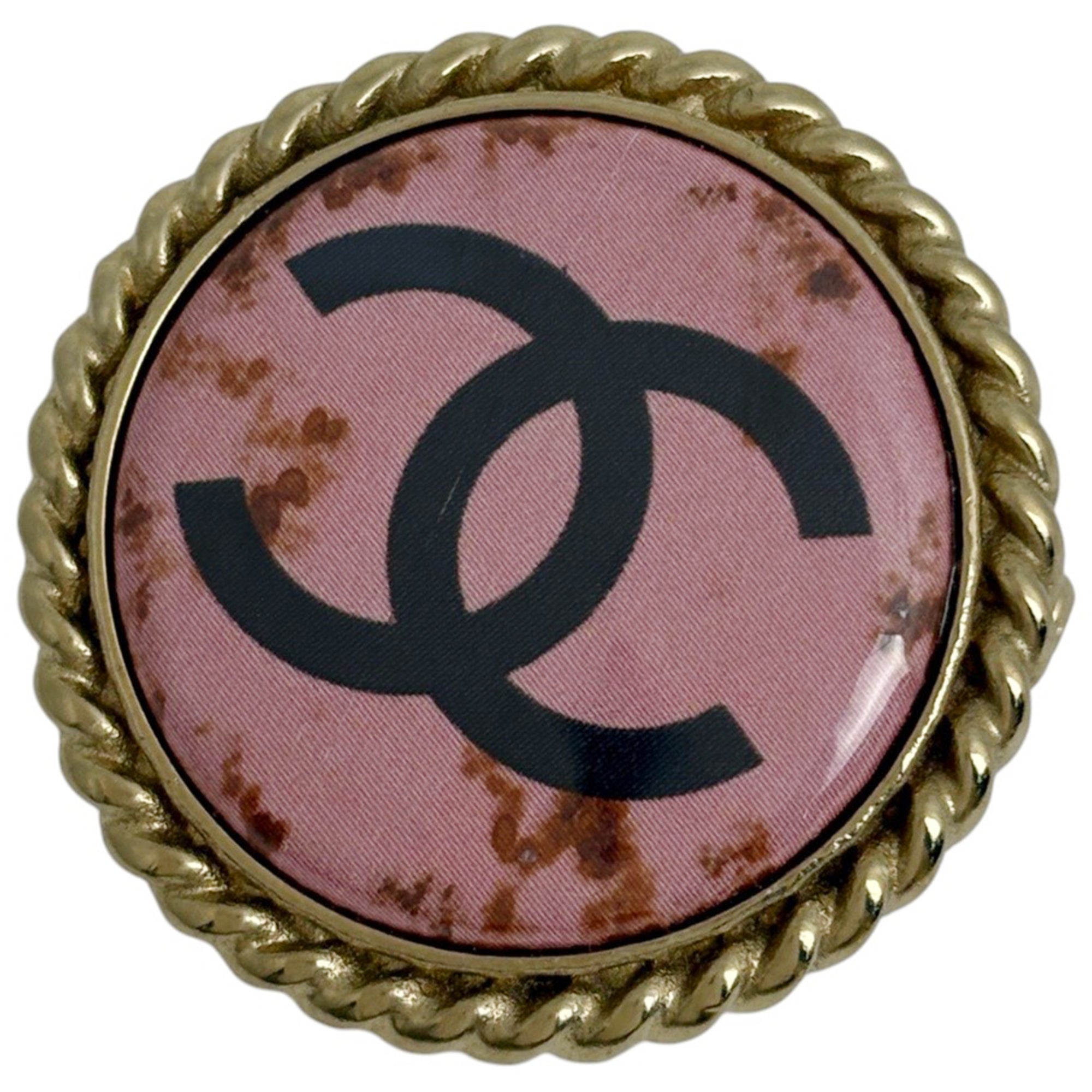 CC Logo Round Brooch Gold-Tone Metal