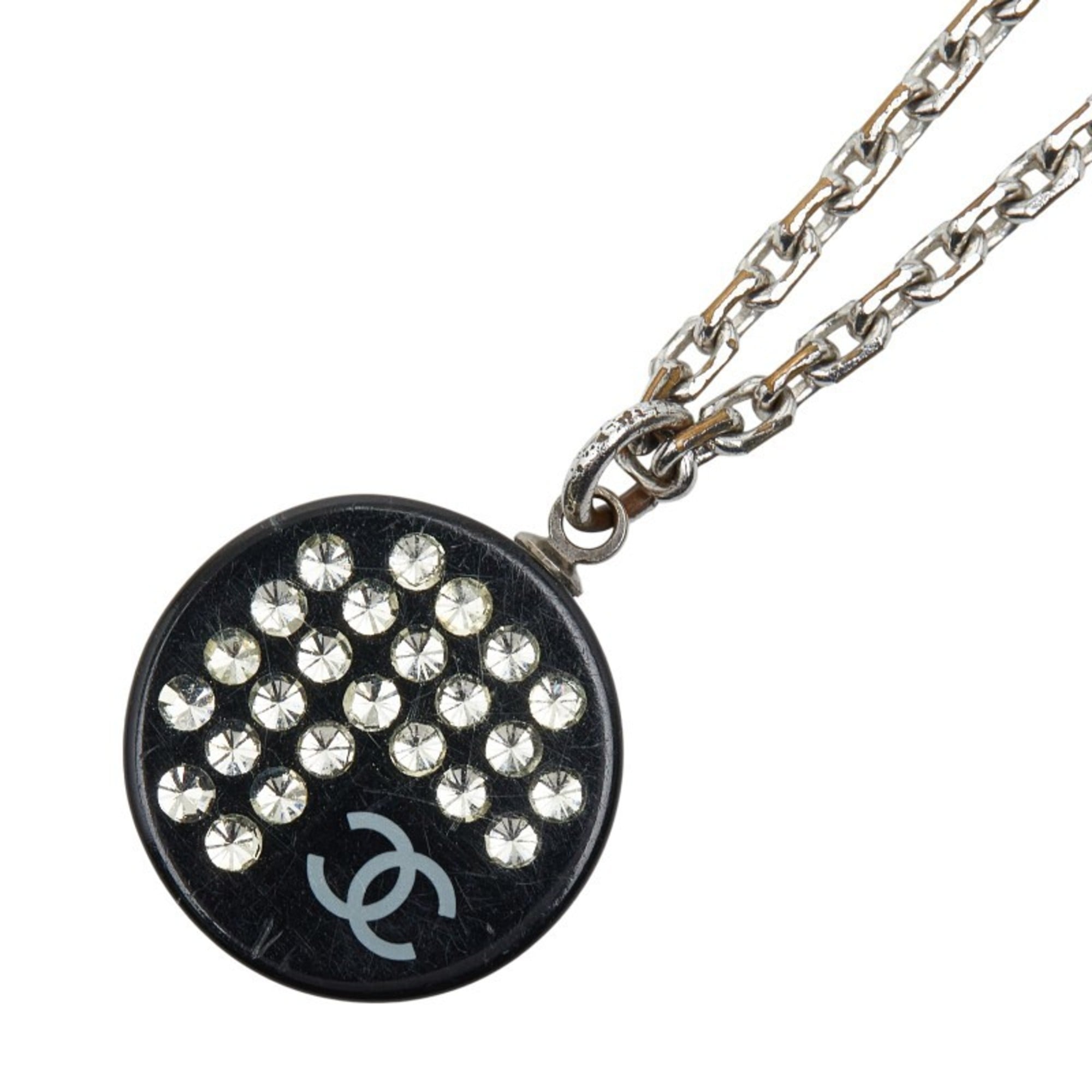 CC Logo Pendant Necklace Silver-Tone Metal