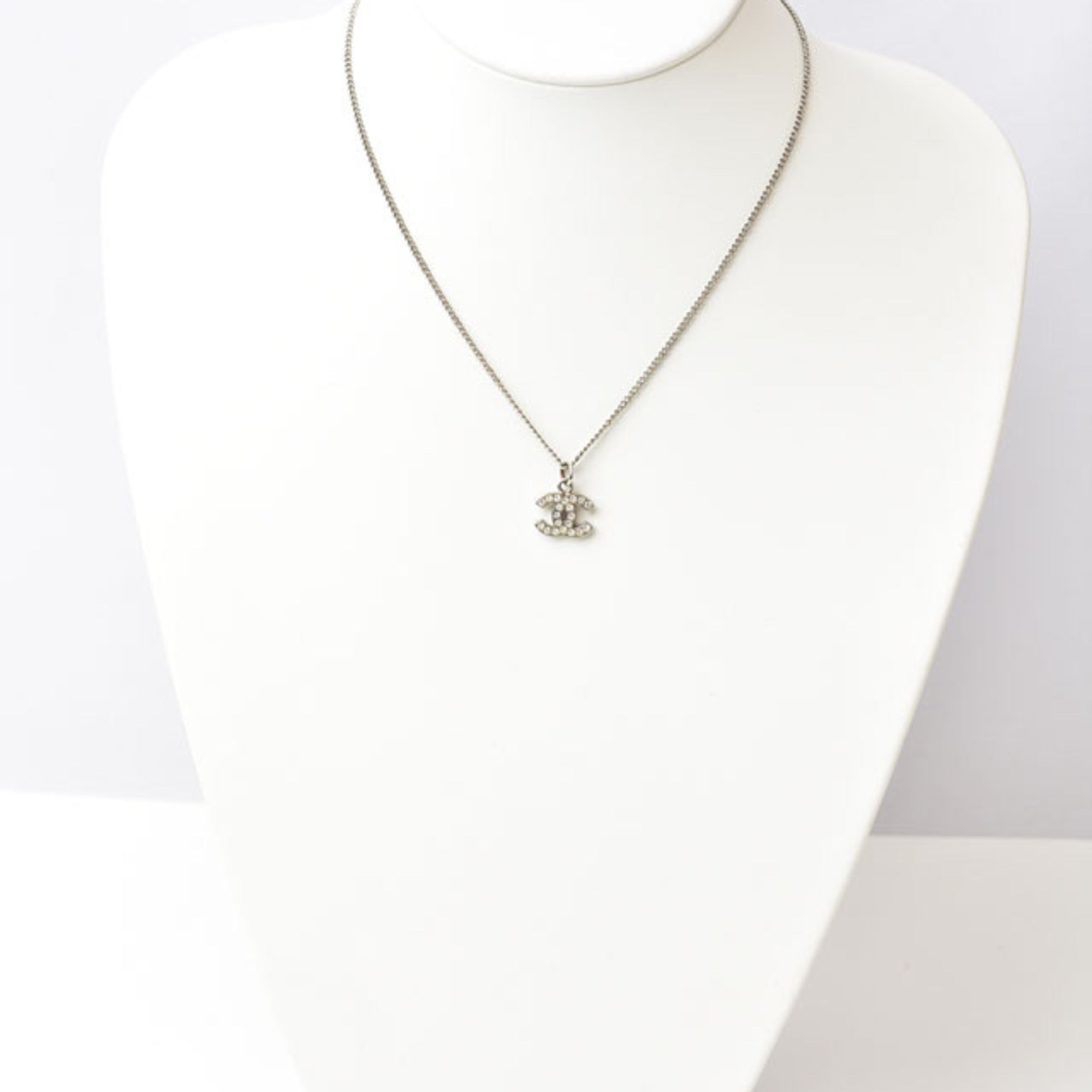 CC Logo Pendant Necklace Silver-Tone Metal