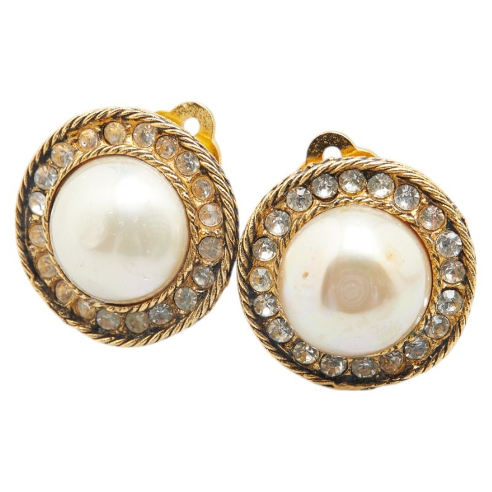 Vintage Earrings Pearl Gold-Tone Metal