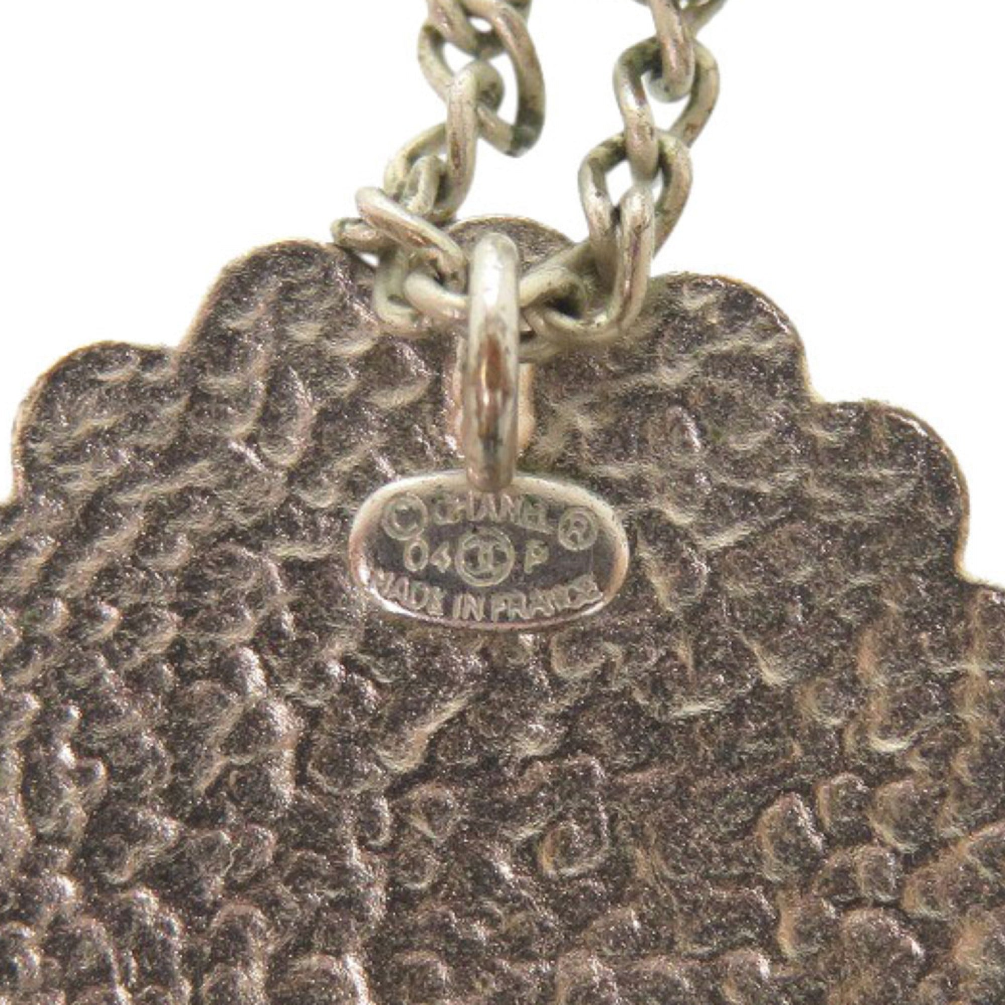 CC Logo Flower Pendant Necklace Silver-Tone Metal
