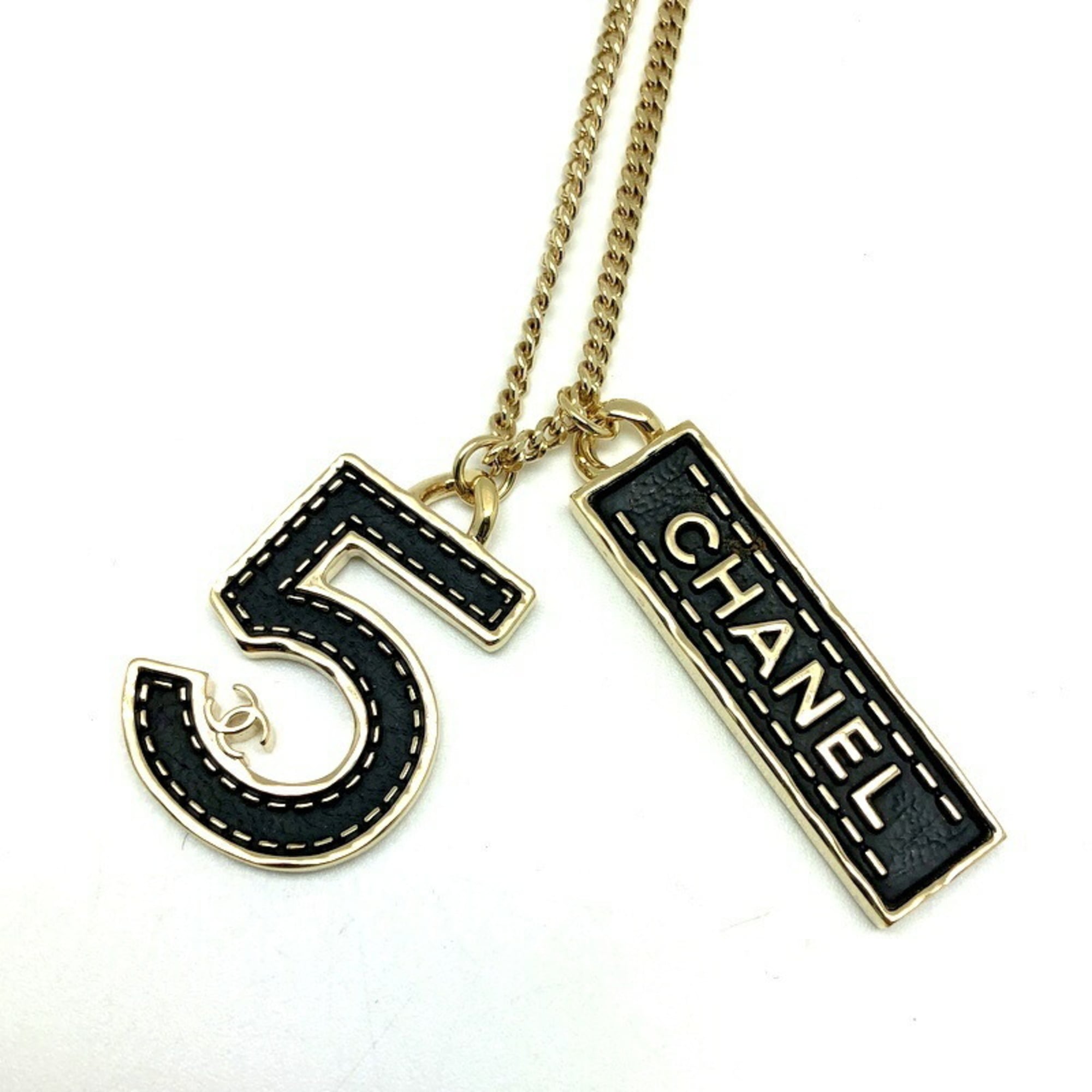 CC Logo Pendant Necklace Gold-Tone Metal