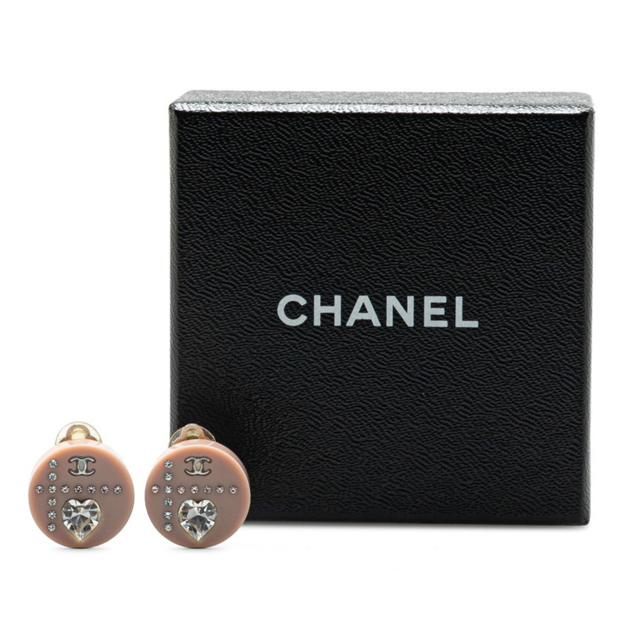 CC Logo Heart Clip-On Earrings Silver-Tone Metal Silver-Tone Metal